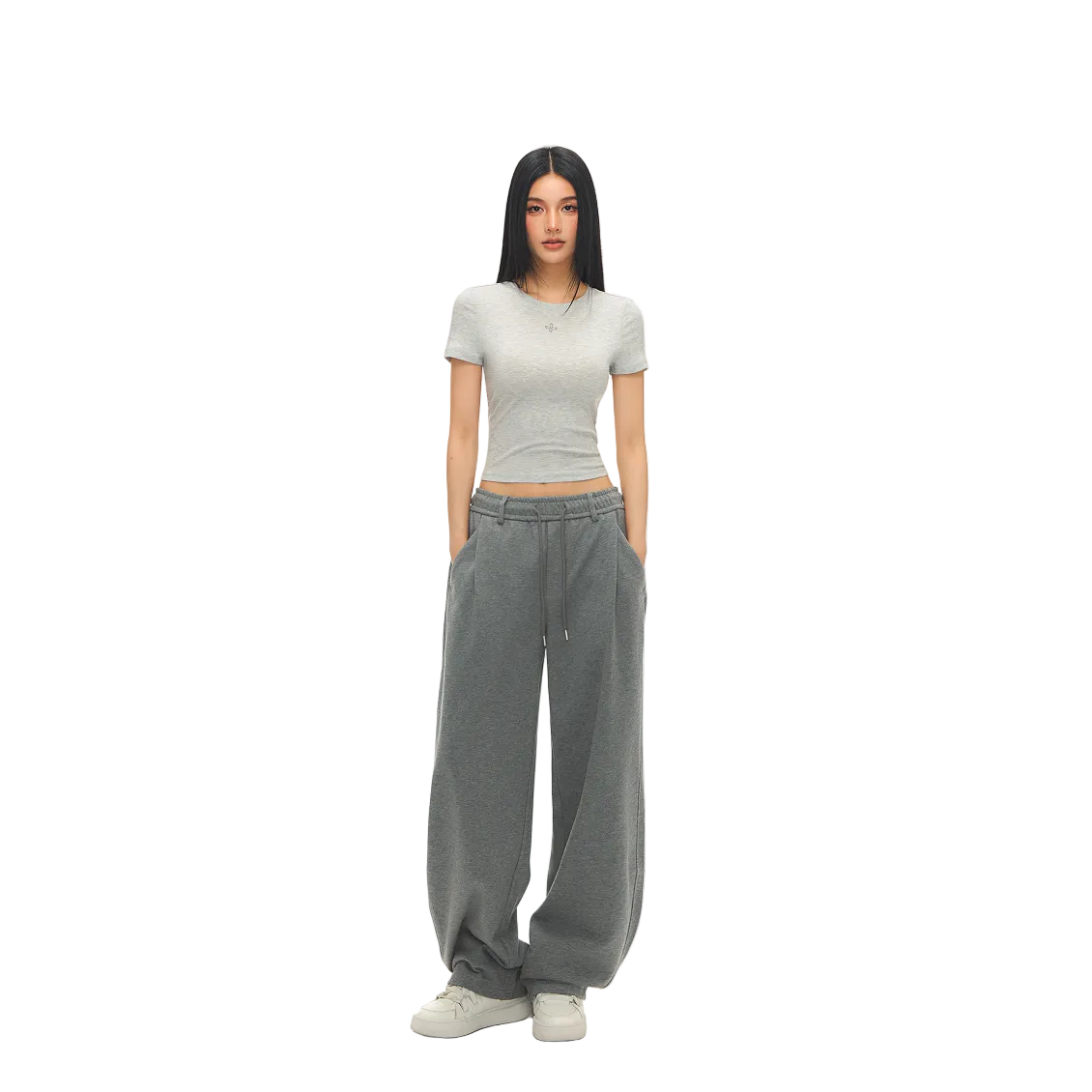 Dark Gray Pleated Casual Sweatpants