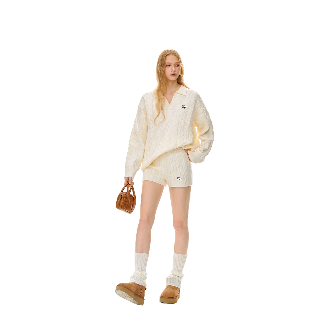 Beige Cable Knit Suit Shorts