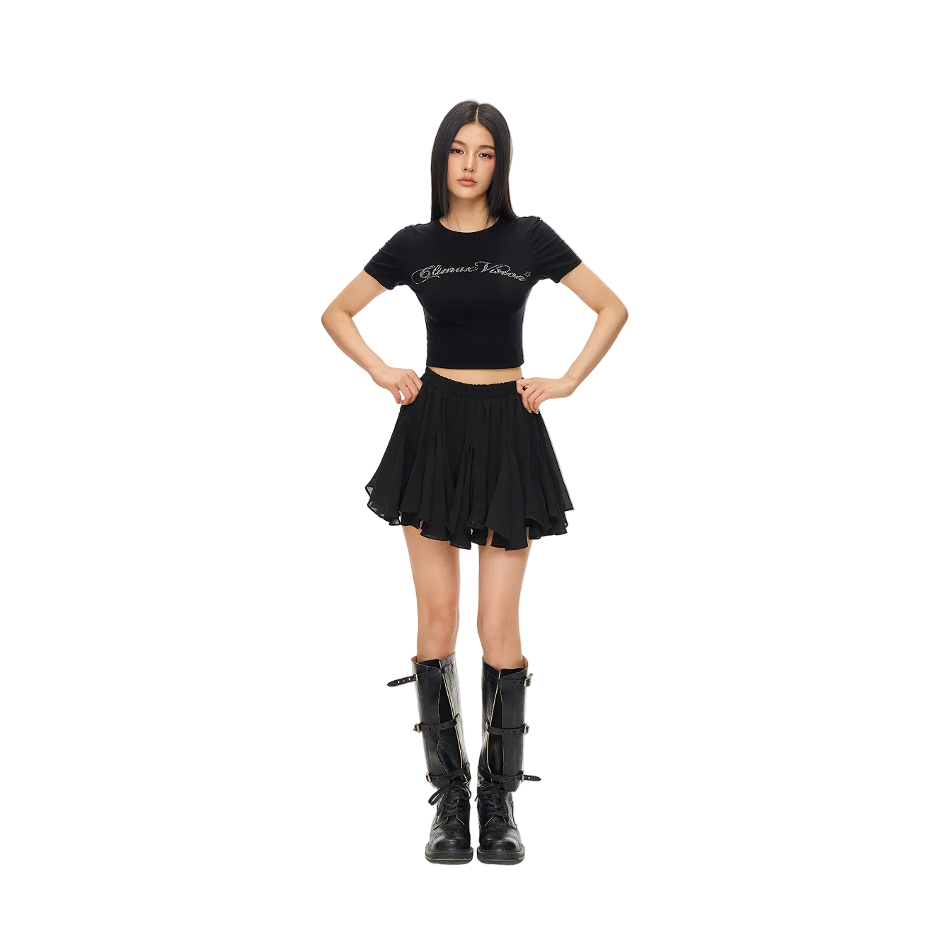 Black Irregular Ruffle Skirt