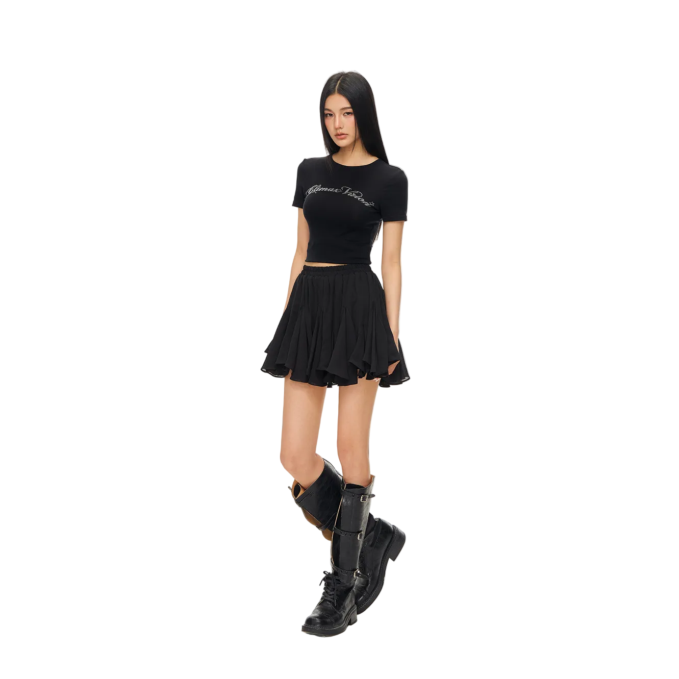 Black Irregular Ruffle Skirt