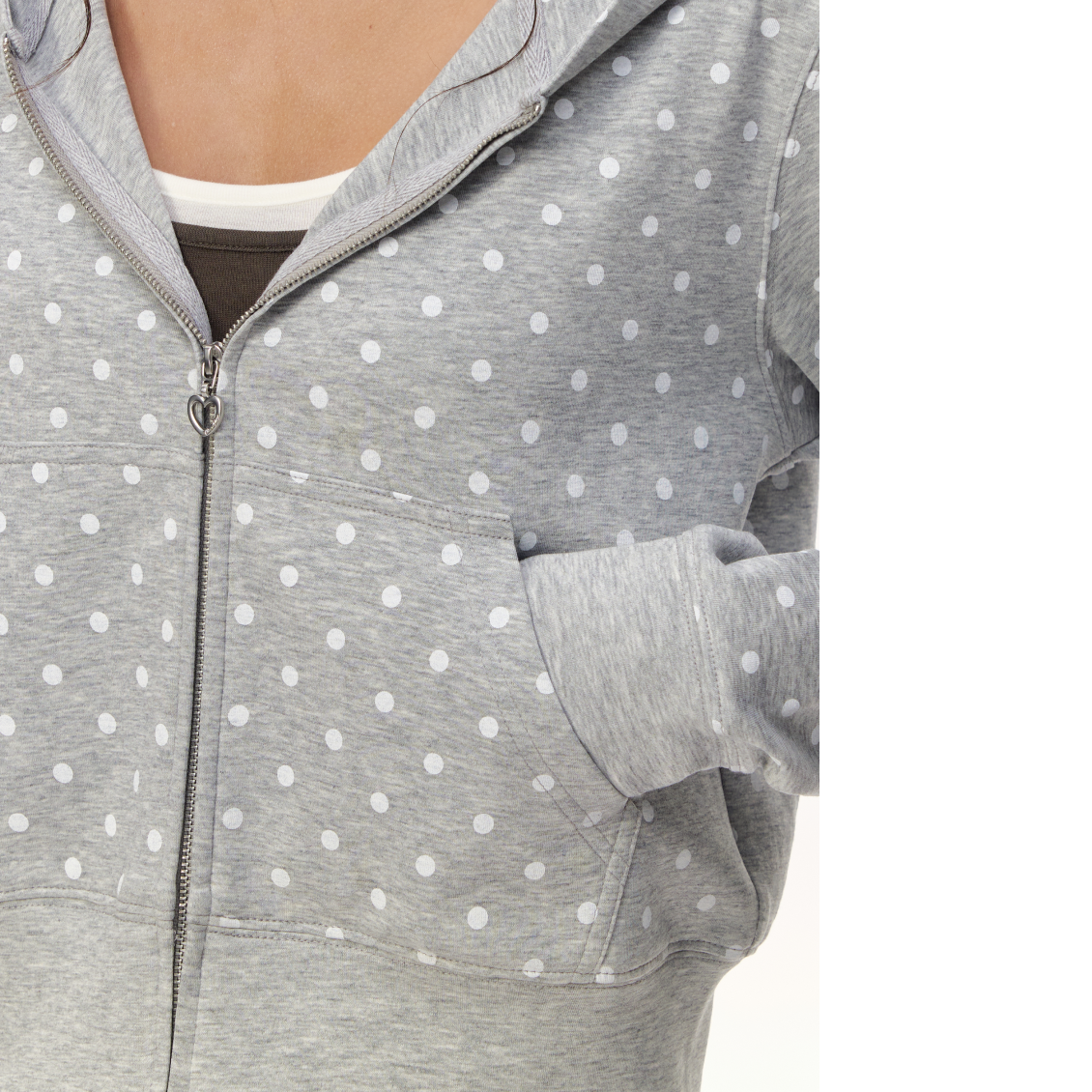 Grey Polka Dot Hooded Zip-Up Sweatshirt Short Jacket