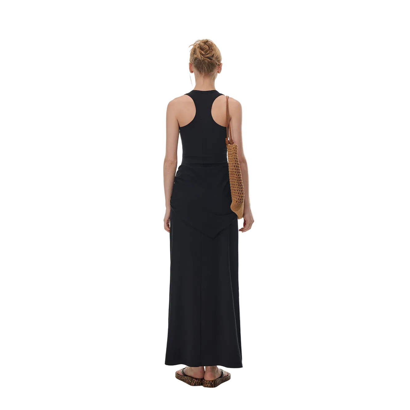 Black Lace-up Faux Two-Piece Dress