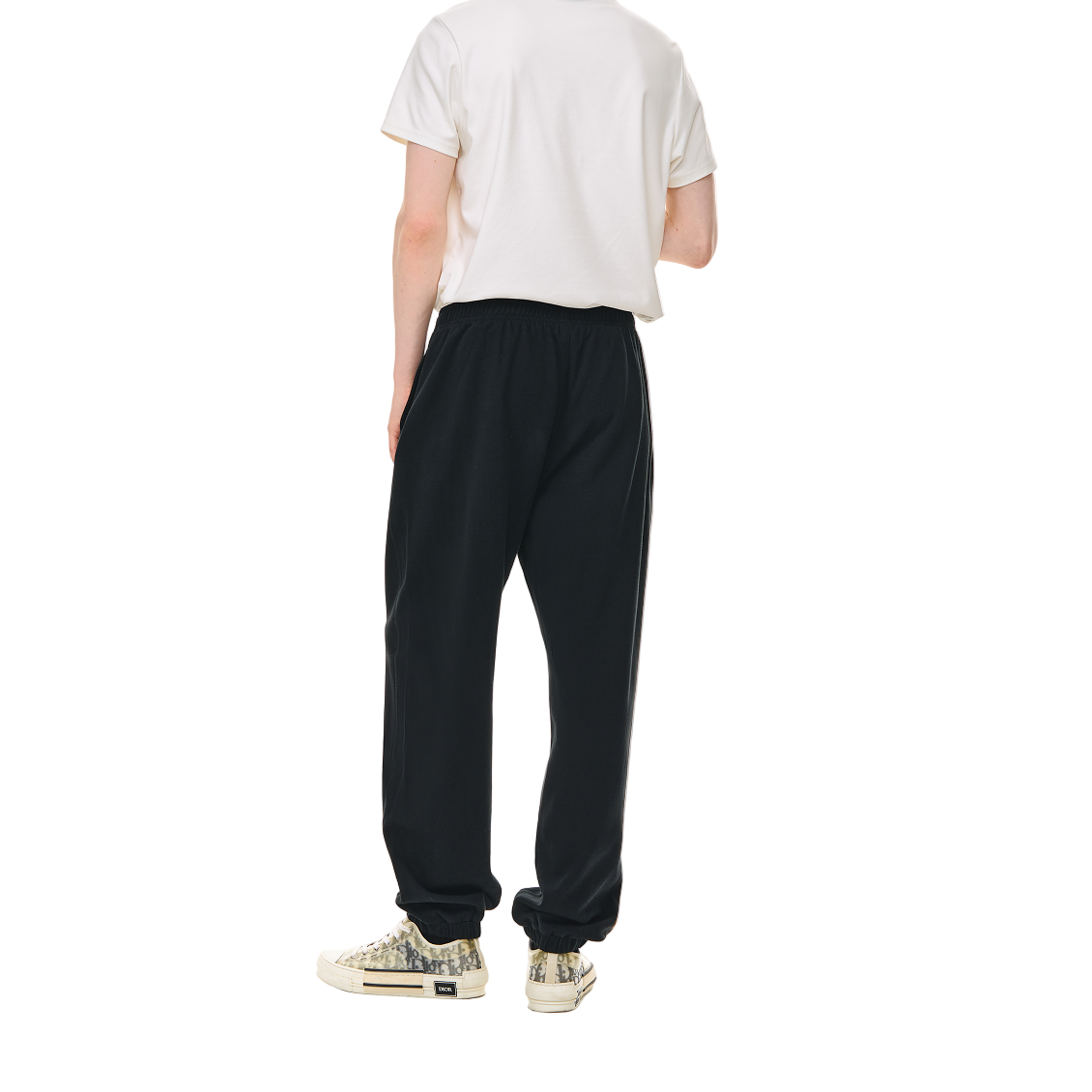 Black Textured Sporty Wide-cut Cuffed Casual Pants