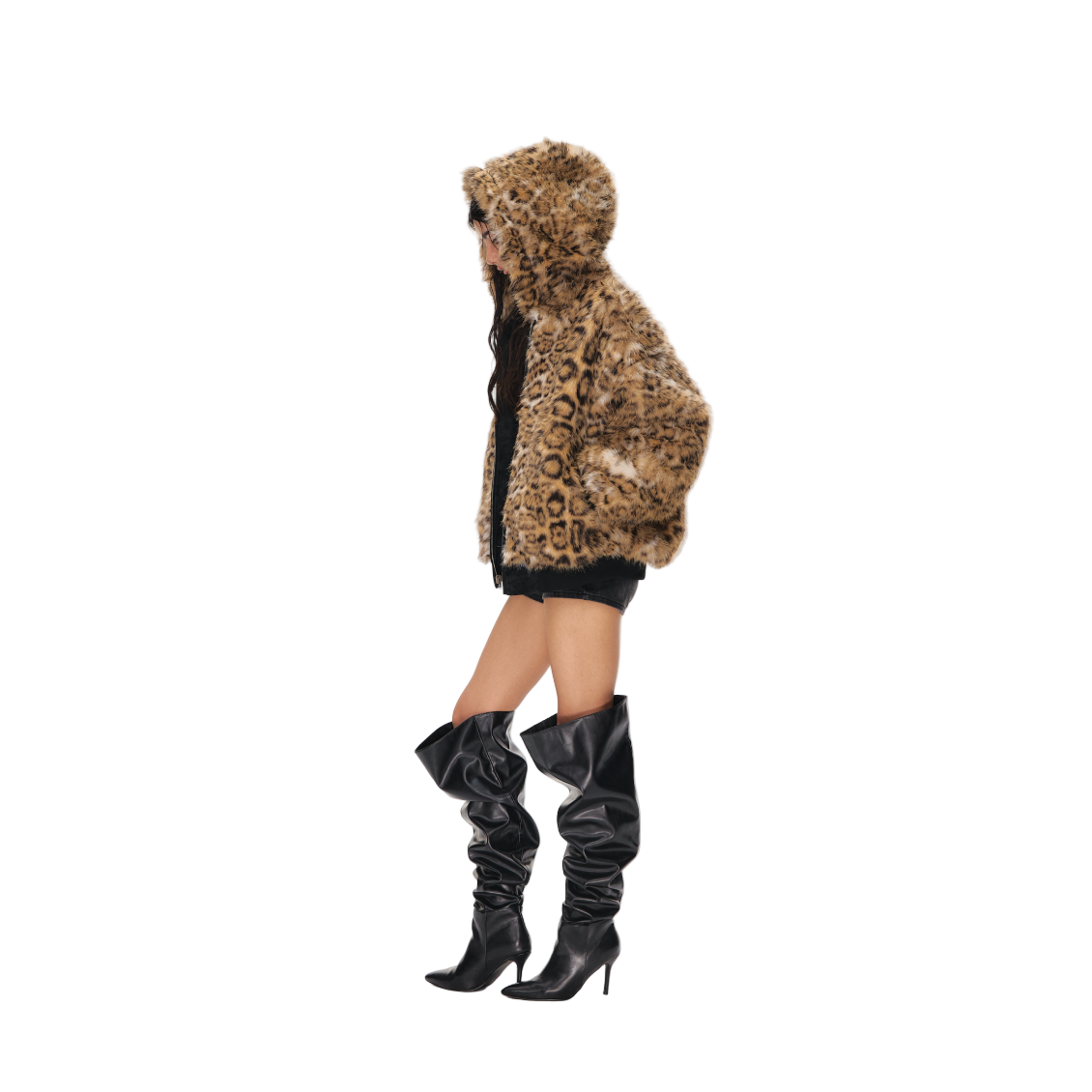 Black Leopard Print Reversible Eco-Friendly Fur Coat