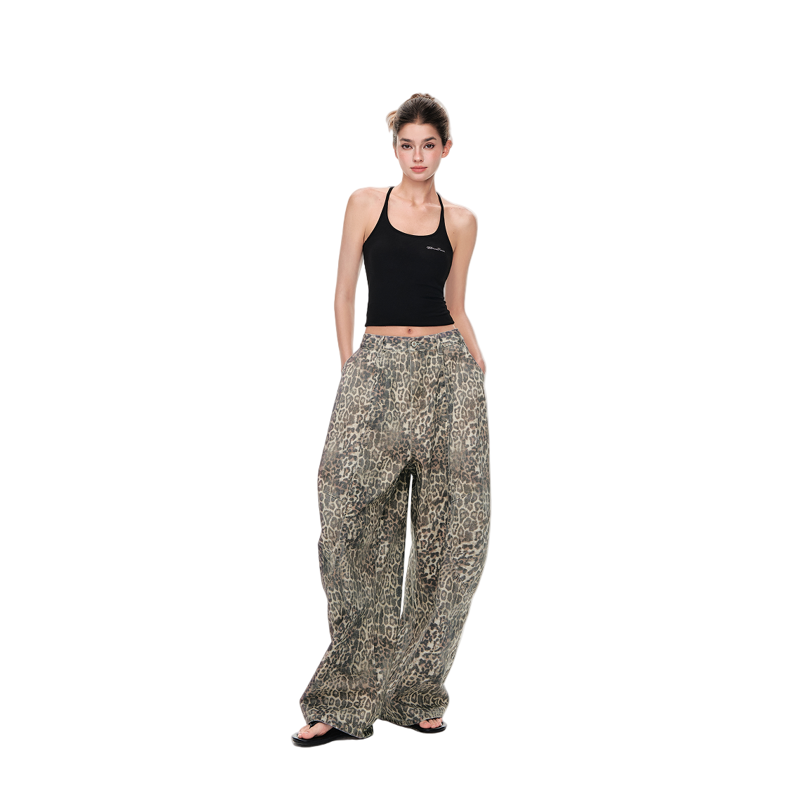 Leopard Print Segmented Curved Silhouette Pants