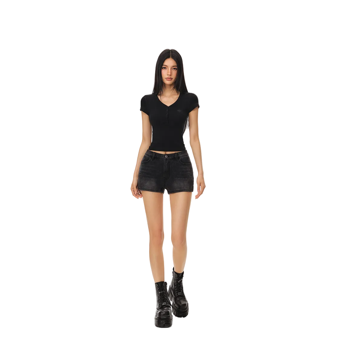 Black Grey Stretch Denim Bodycon Shorts