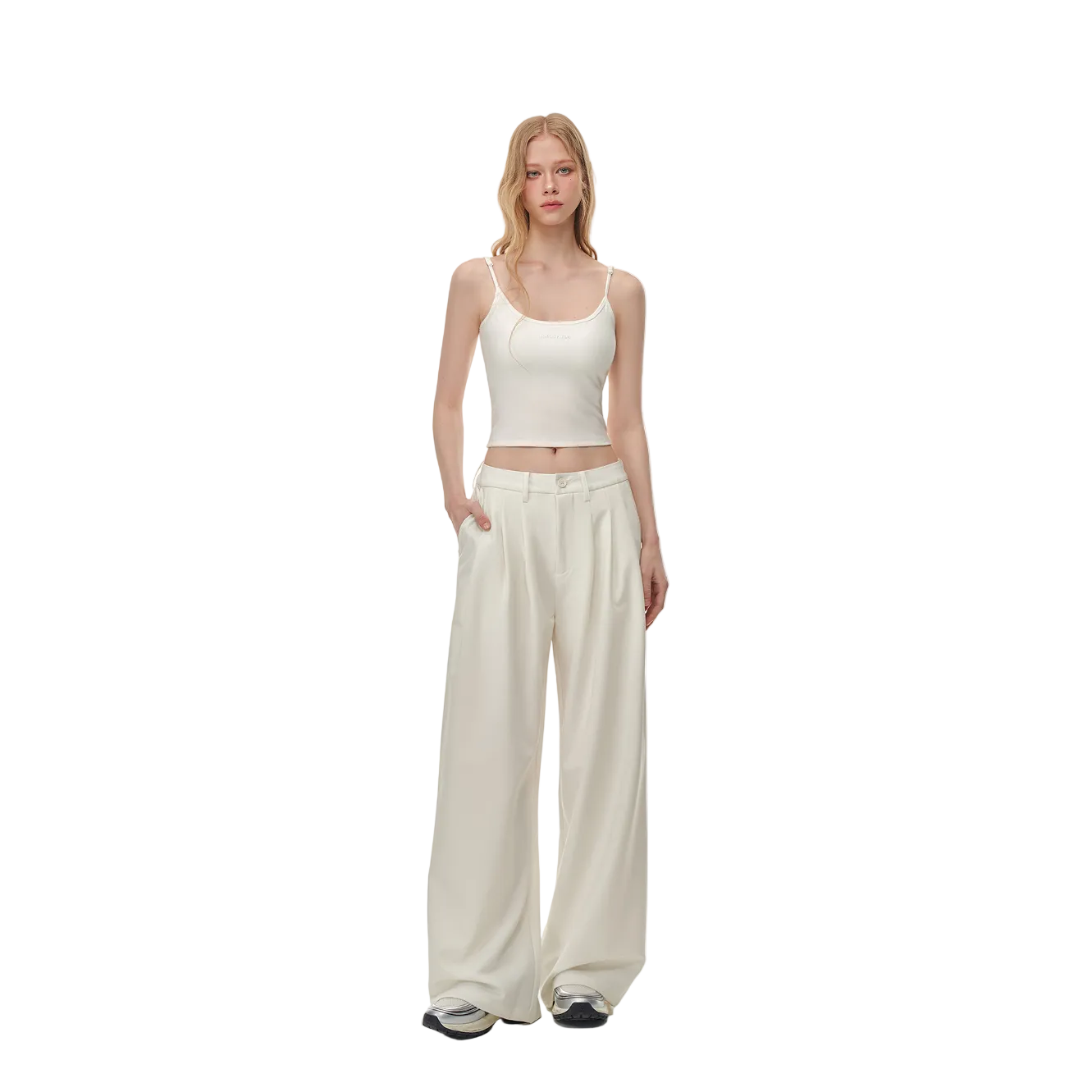 Beige 3D Pleated Straight Leg Suit Trousers