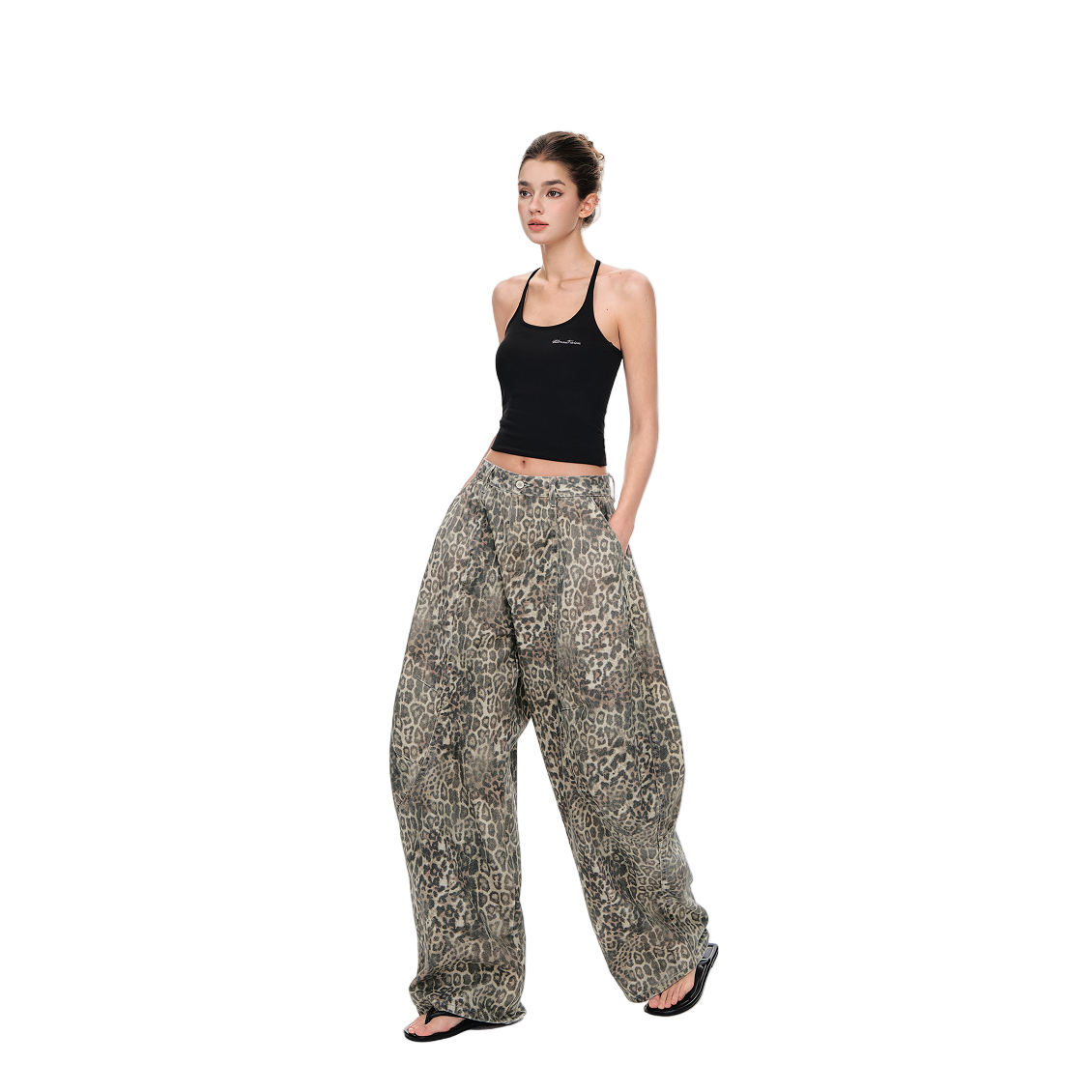 Leopard Print Segmented Curved Silhouette Pants