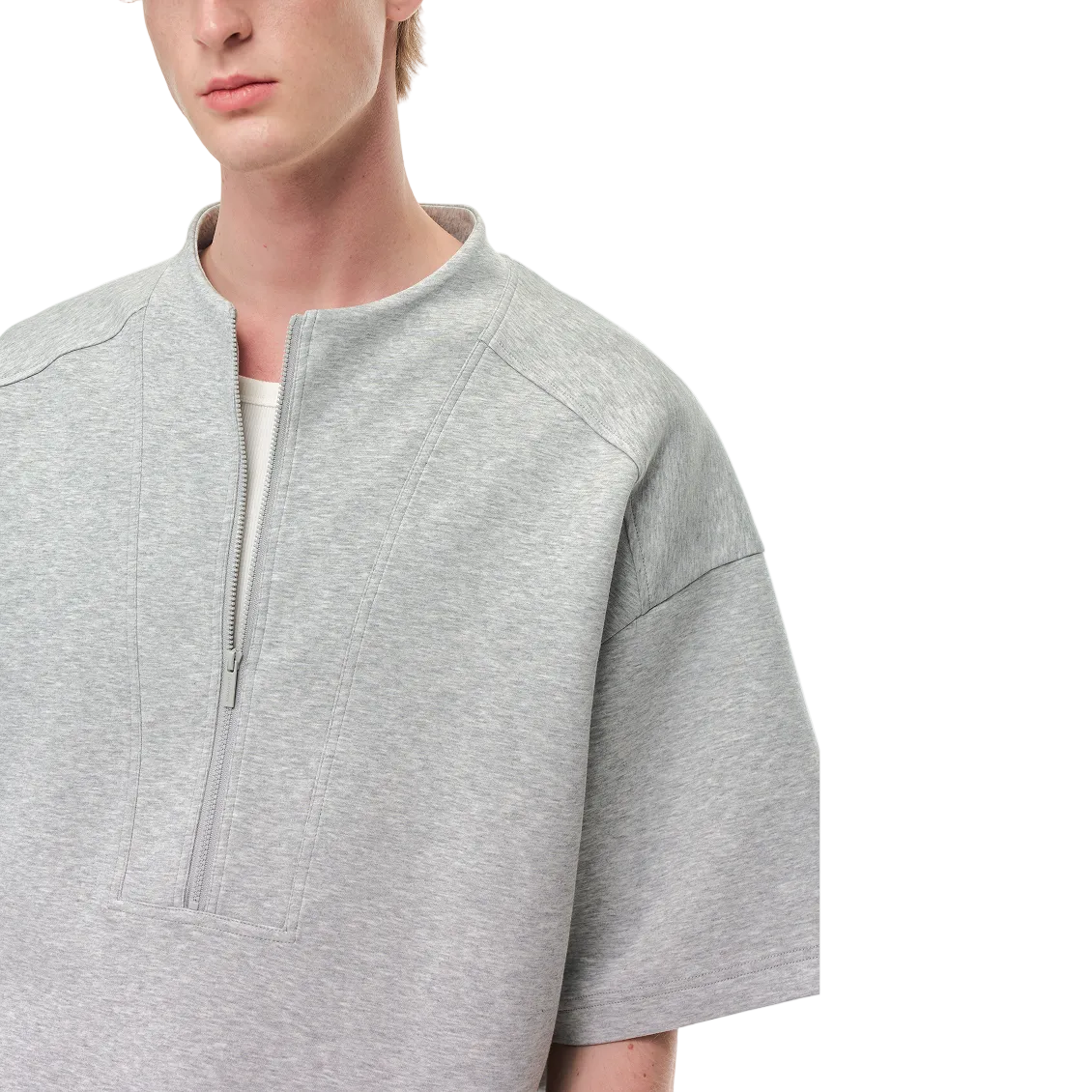 Grey Air Layer High Neck Zipper T-Shirt