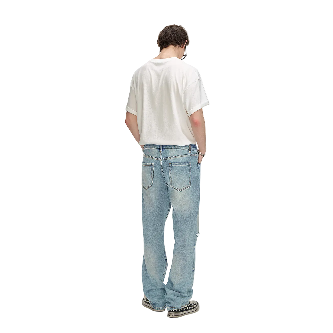 Washed Blue Ripped High Street Jeans