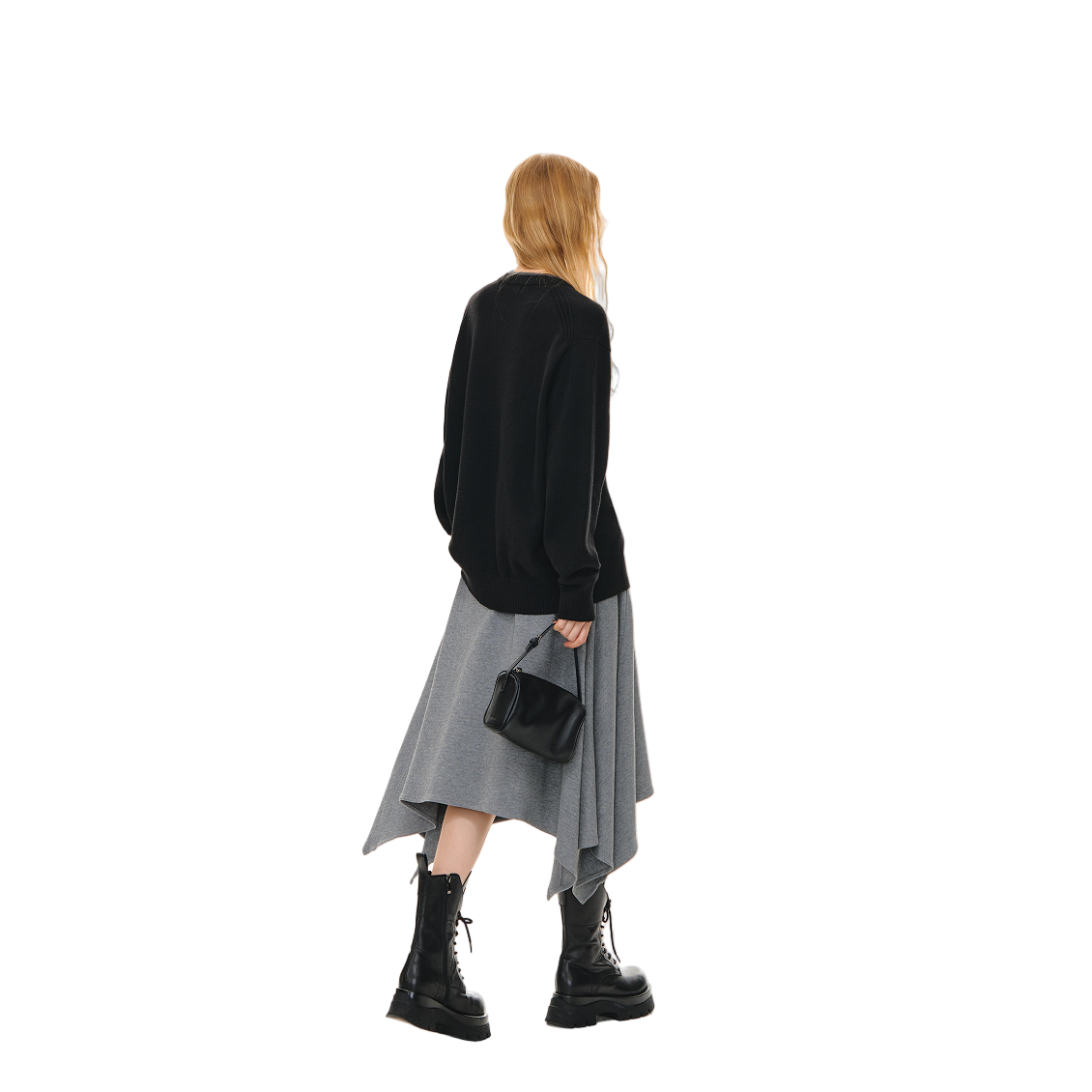 Sheep Wool Blend V-neck Fake Two-piece Knit Sweater In Black