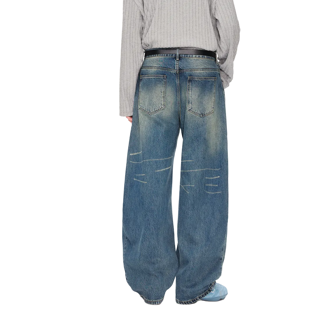 Blue Retro 3D Curved Blade Jeans