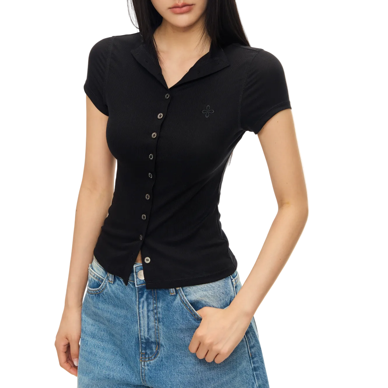 Black Cross Slim Fit Button-Up Short Sleeve