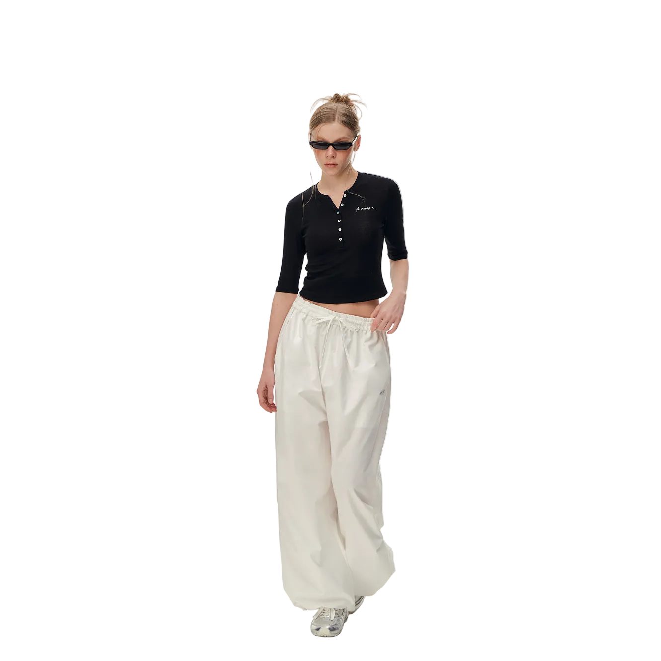 White Lightweight Drawstring Wide-Leg Pants