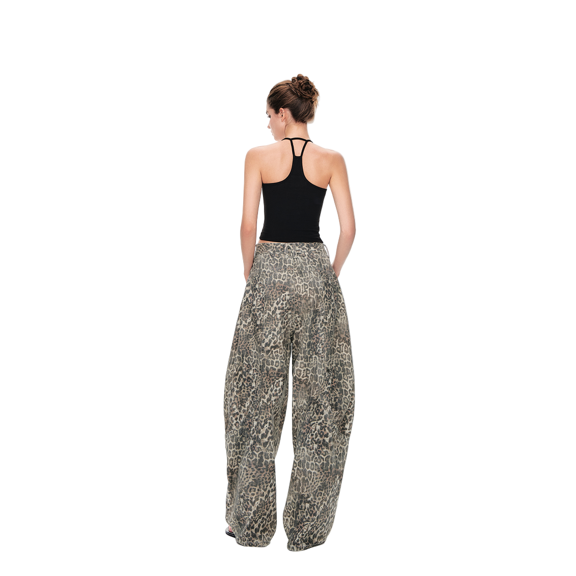 Leopard Print Segmented Curved Silhouette Pants