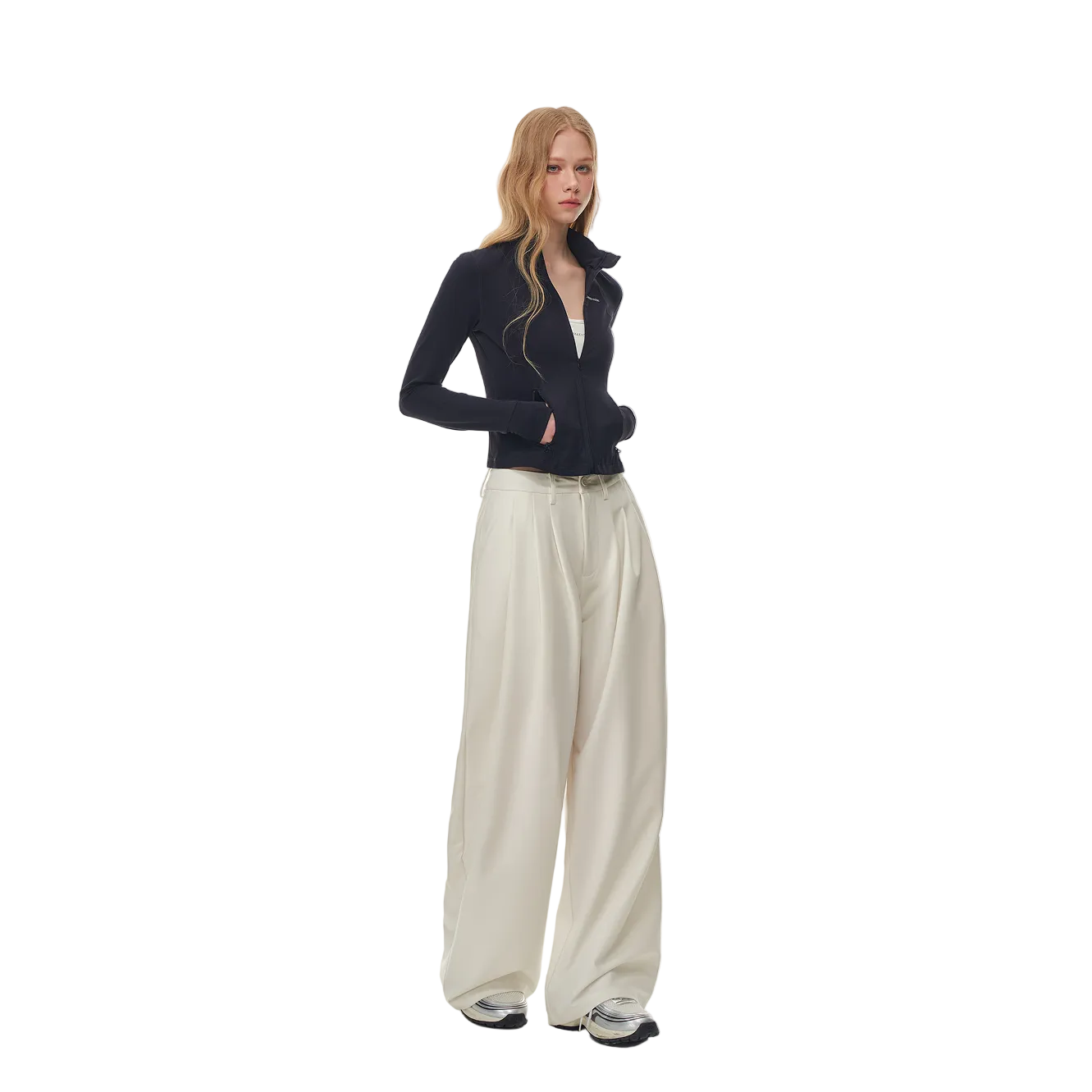 Beige 3D Pleated Straight Leg Suit Trousers
