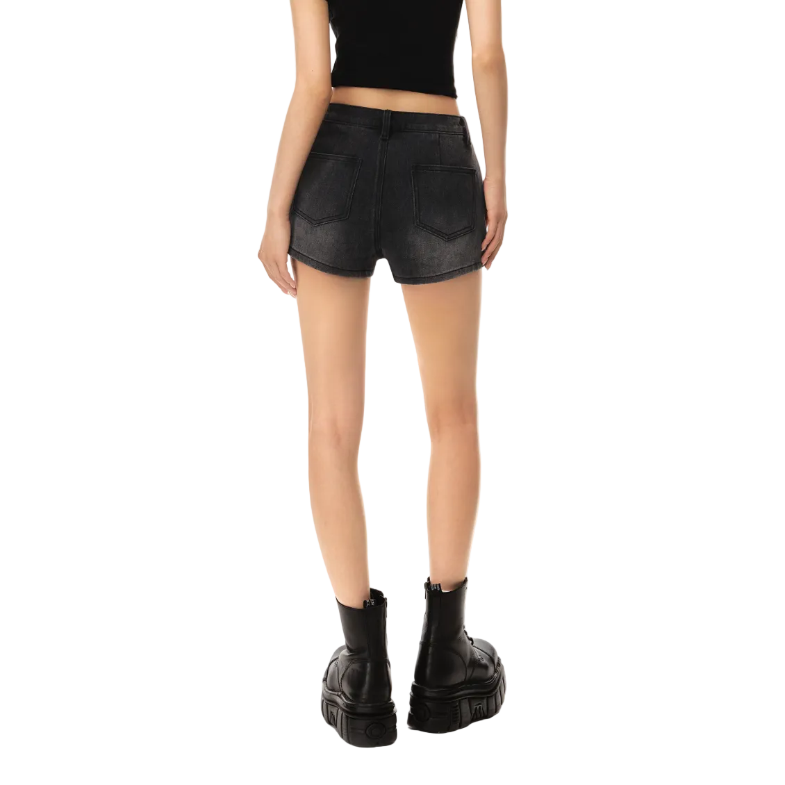 Black Grey Stretch Denim Bodycon Shorts