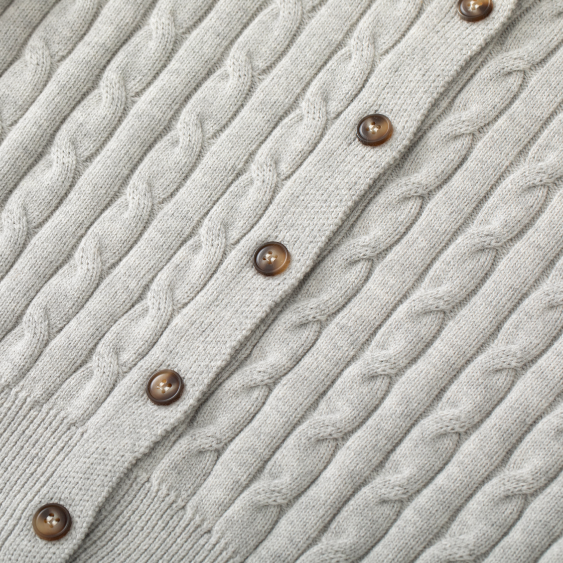 Light Grey Retro Cable Knit Soft Classic Round Neck Knit Cardigan