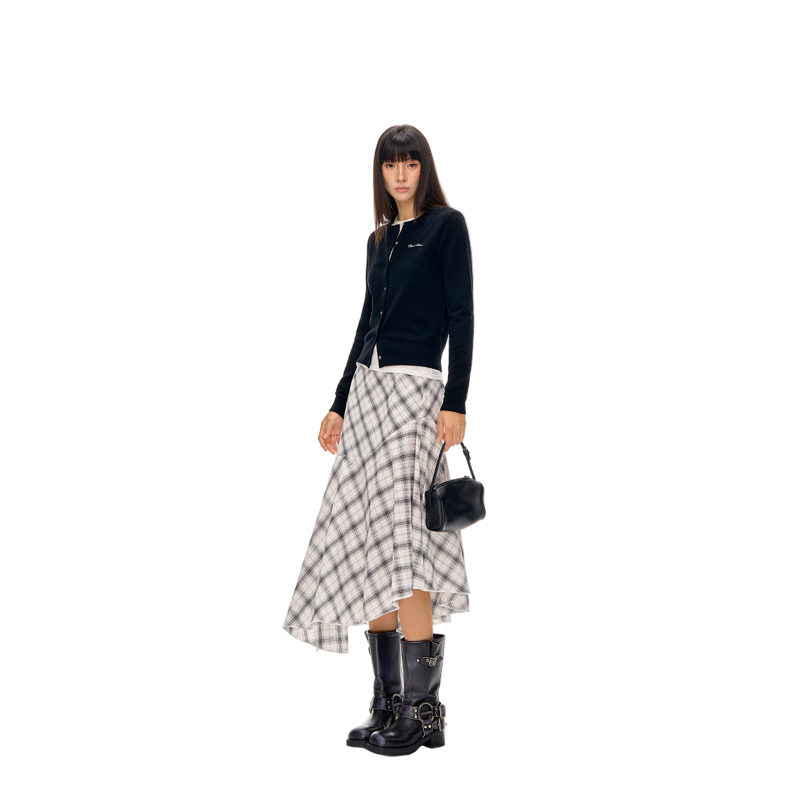 Black Wool Crew Neck Embroidered Knit Cardigan Sweater