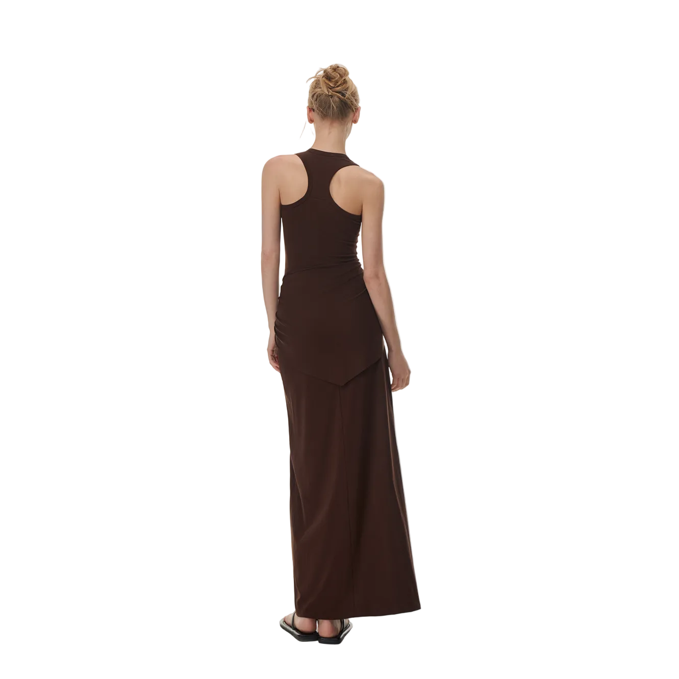 Brown Lace-up Faux Two-Piece Dress
