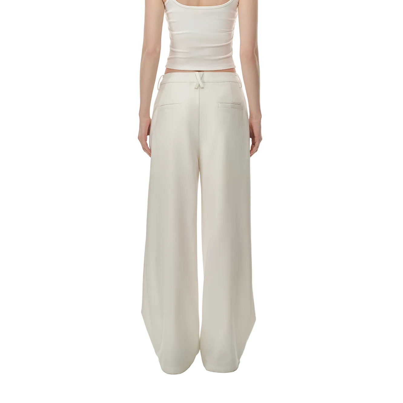 Beige 3D Pleated Straight Leg Suit Trousers
