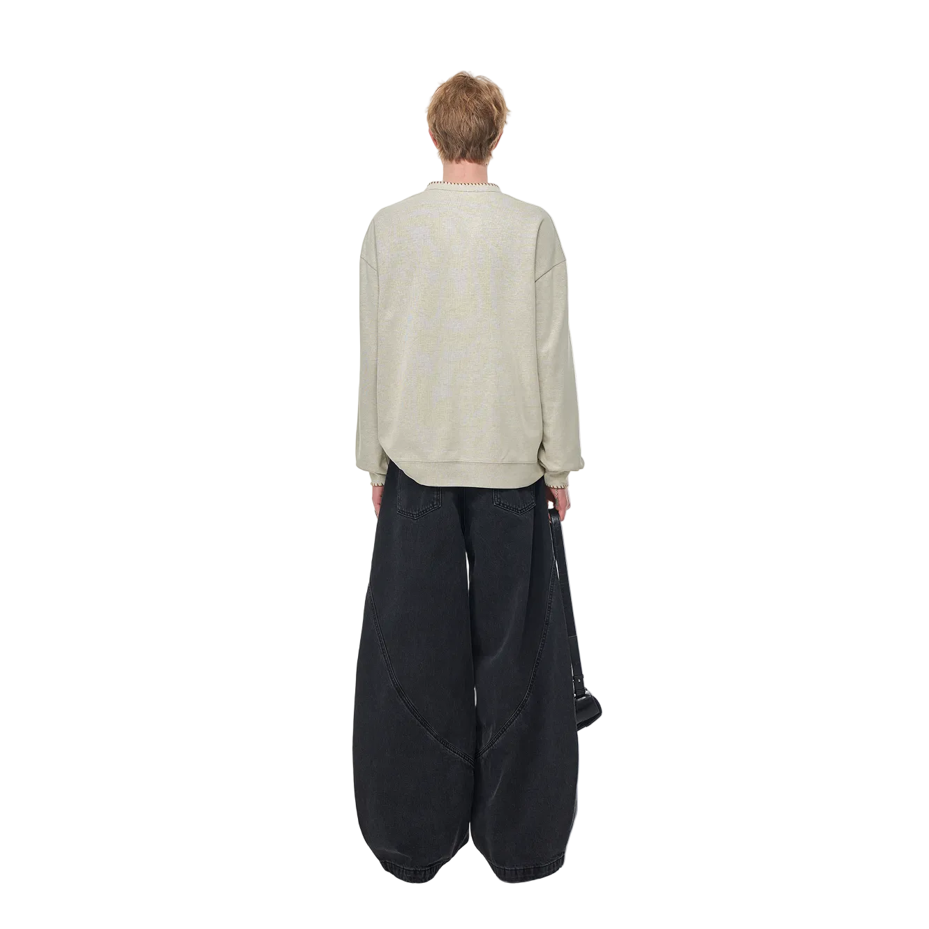 Black 3D Cut Wide-Leg Curved Jeans