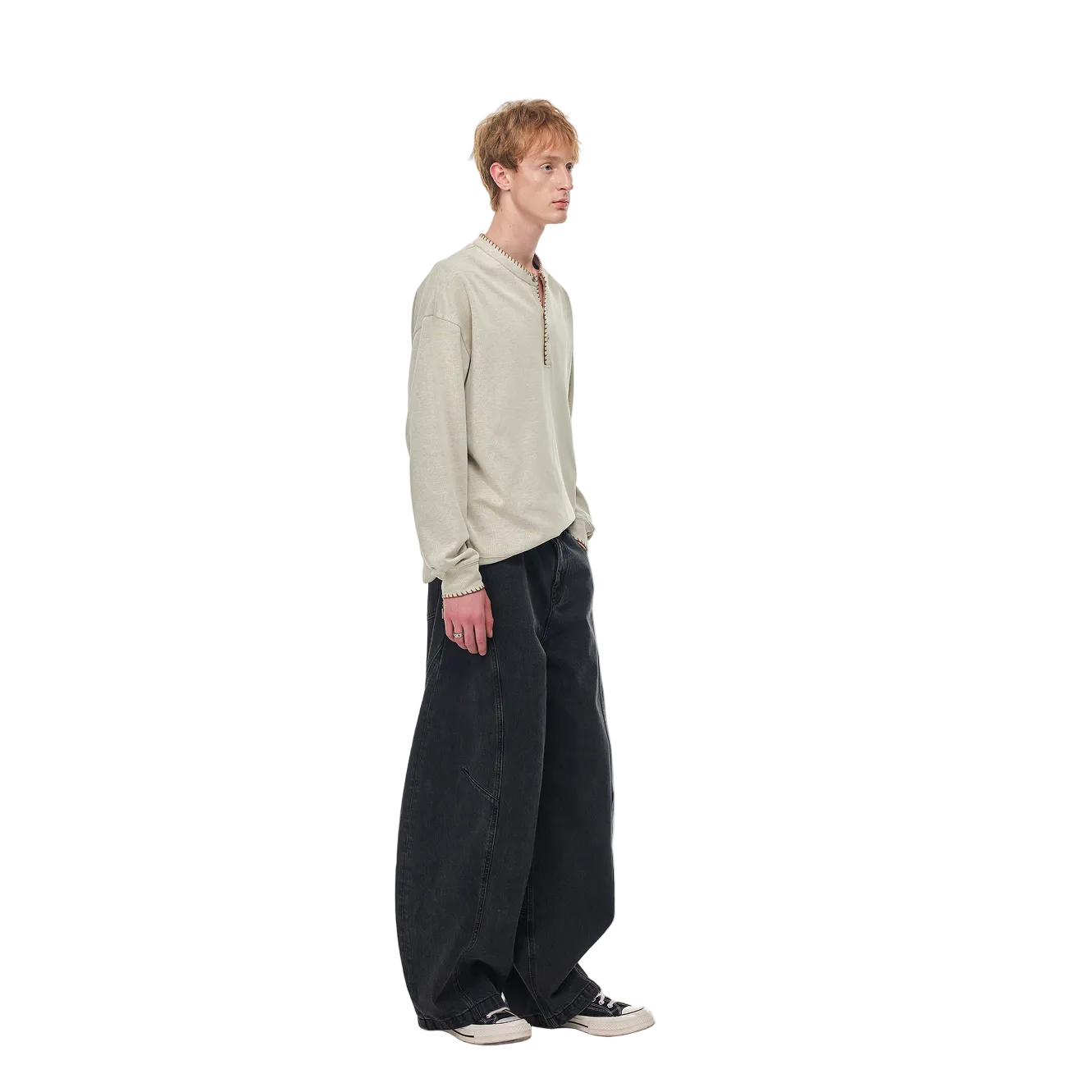 Black 3D Cut Wide-Leg Curved Jeans