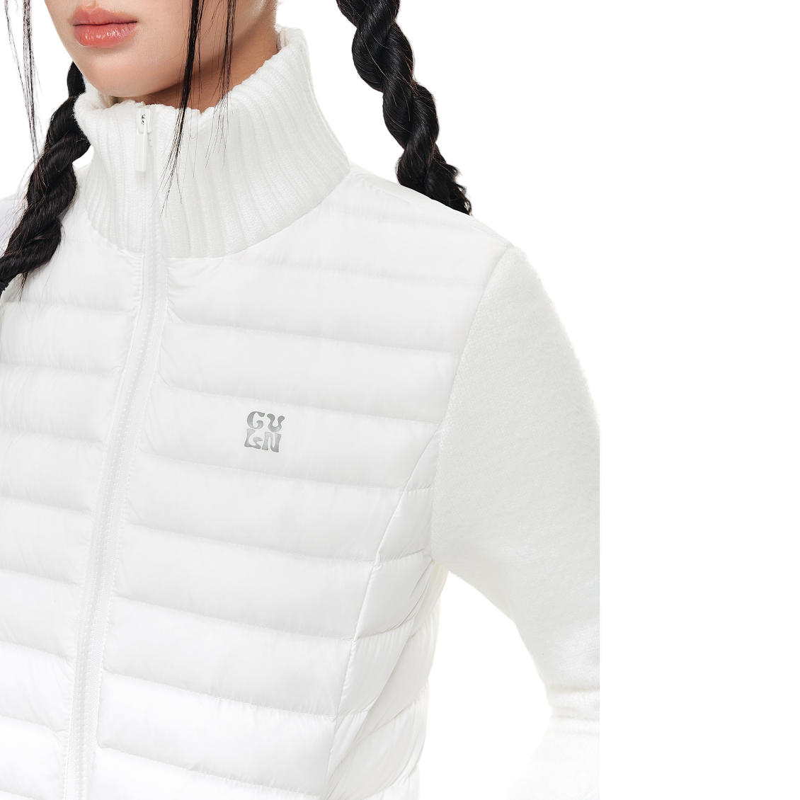 White Faux Mink Fur Knitted Patchwork Stand Collar Down Jacket