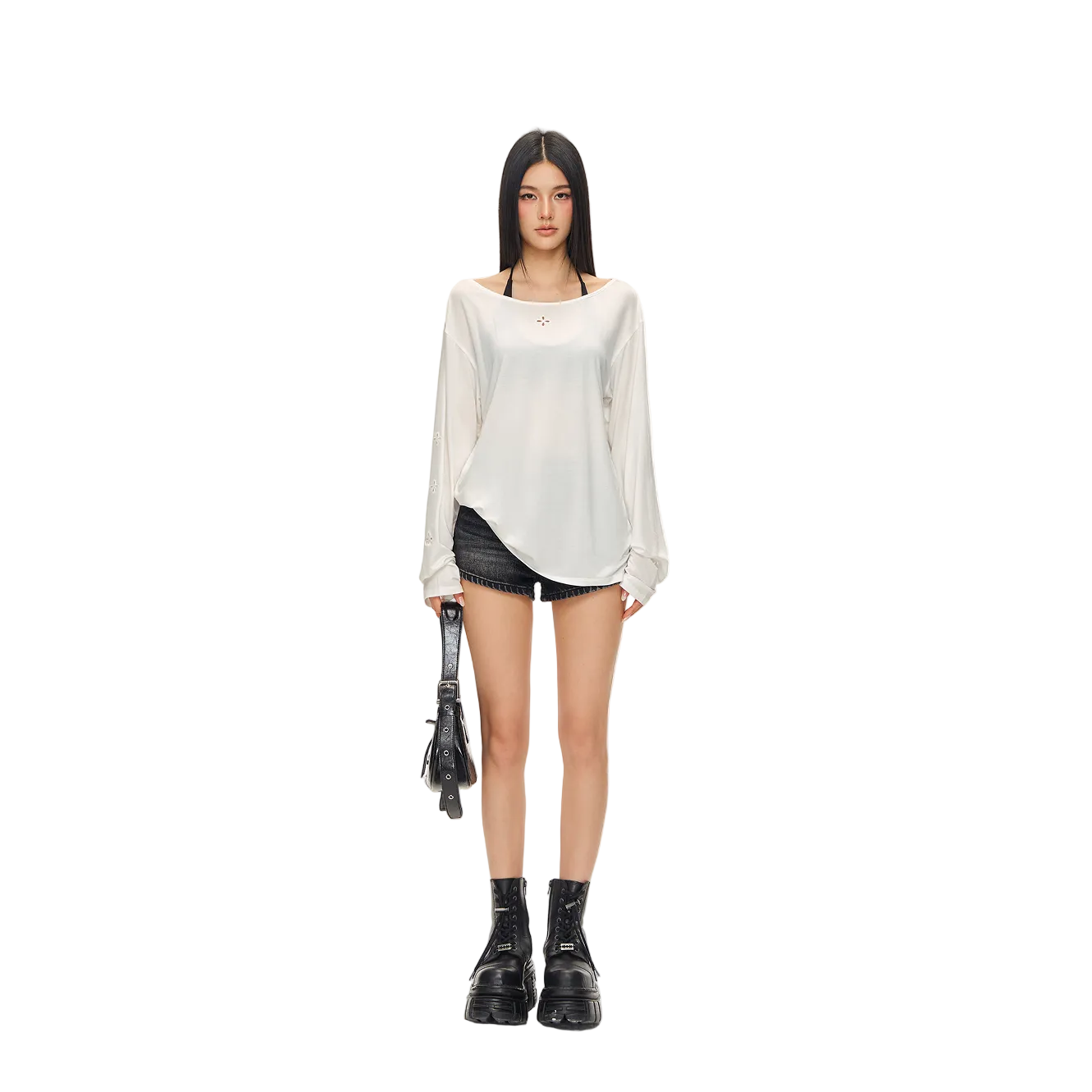 White Lyocell Cross-Patterned Long-Sleeved Cover-up