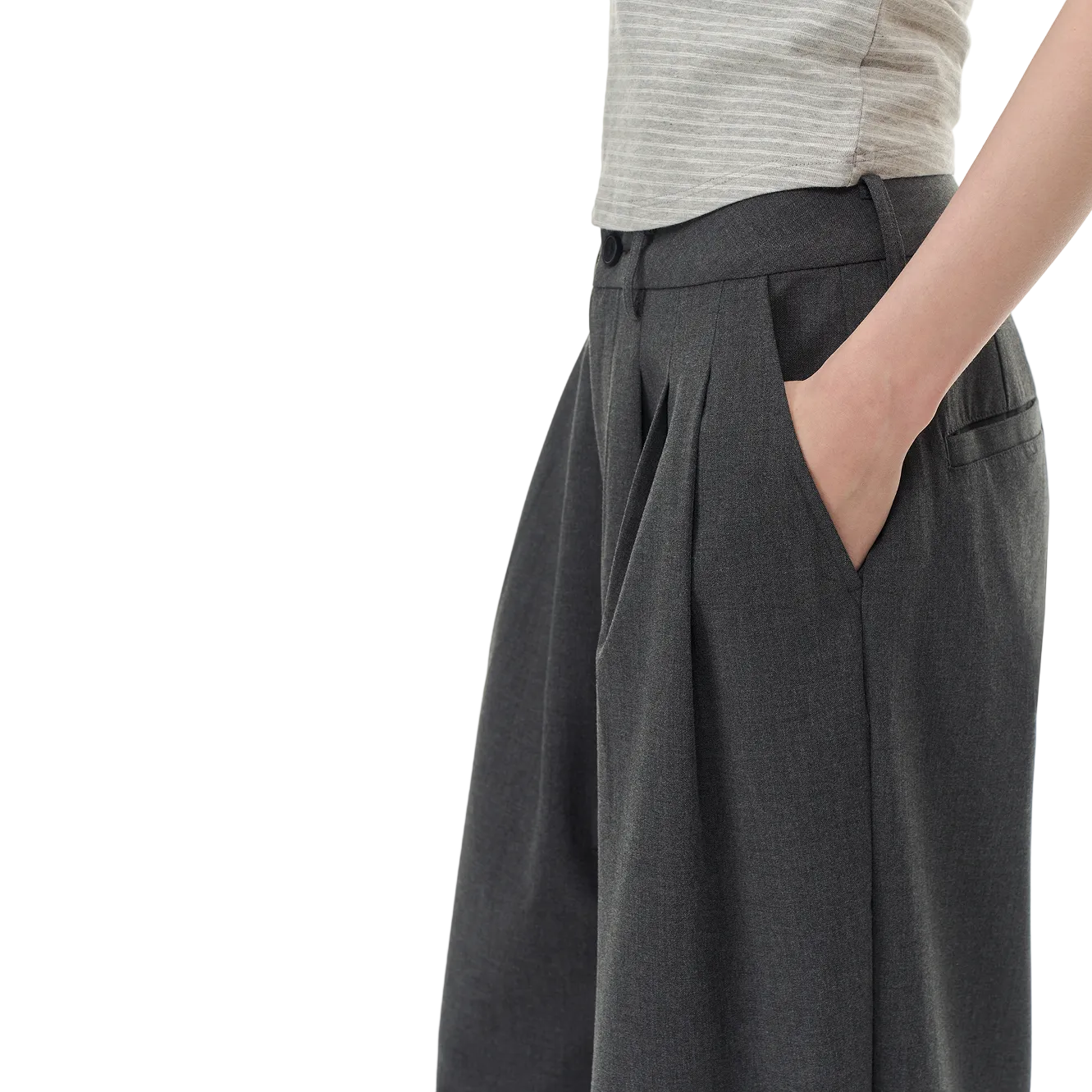 Dark Gray 3D Cut Pleated Straight Leg Suit Trousers
