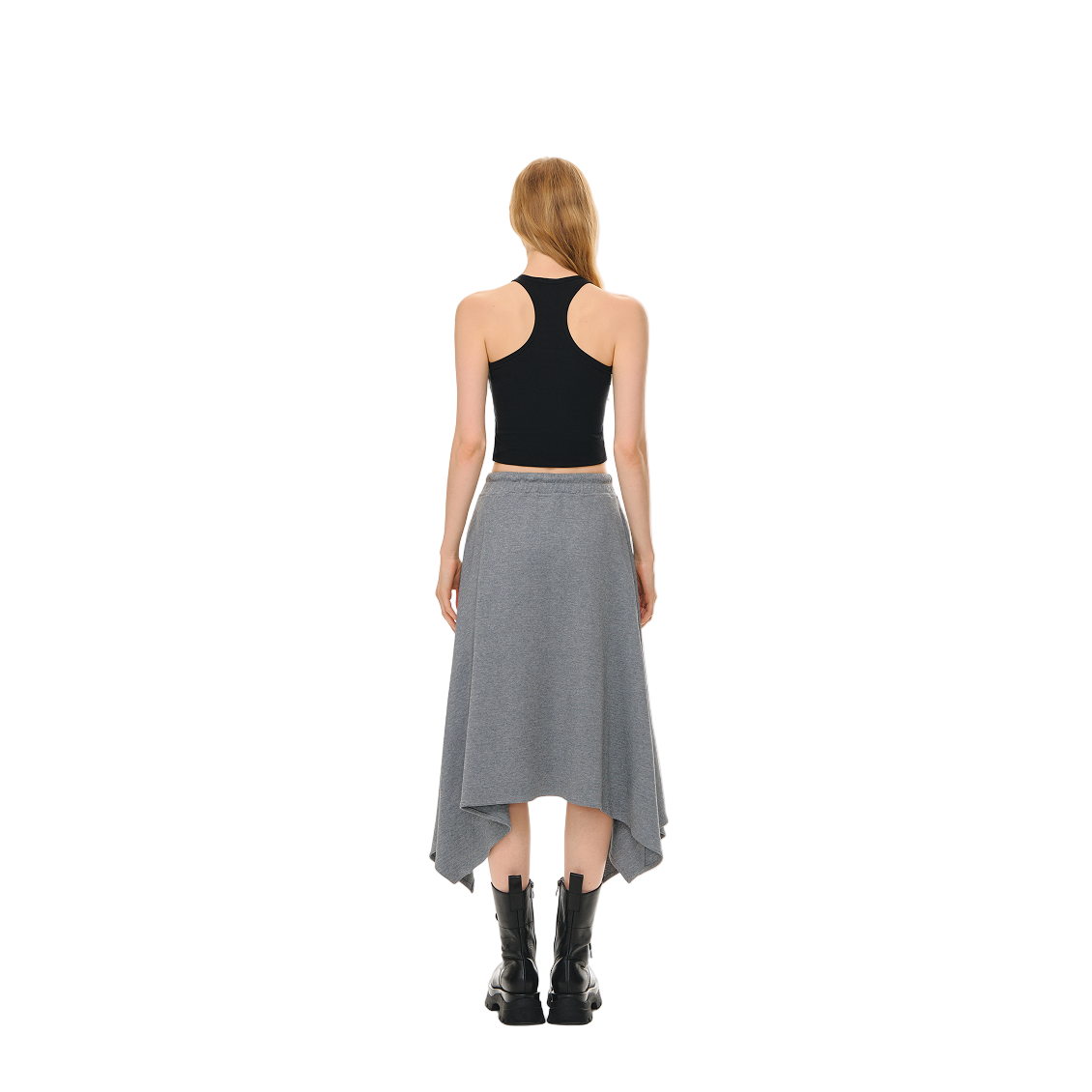 Irregular Cut Elastic Drawstring Pocket Midi Dress In Gray