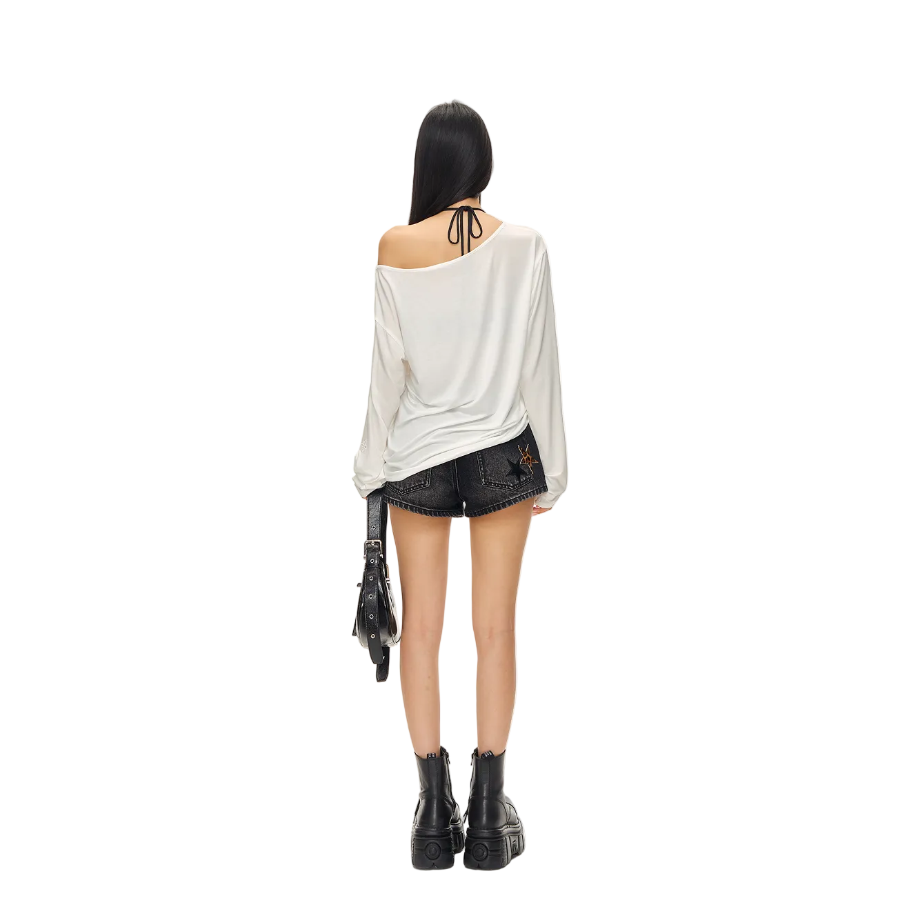 White Lyocell Cross-Patterned Long-Sleeved Cover-up