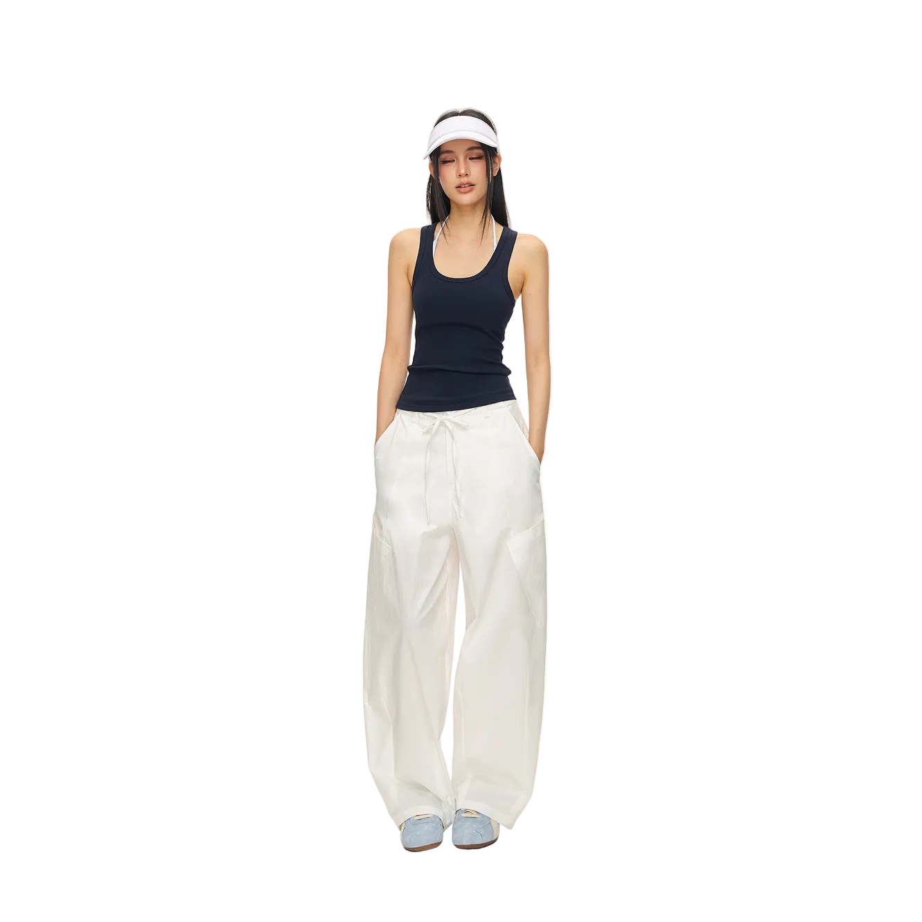 White Wide-Leg Pants with Large Patch Pockets