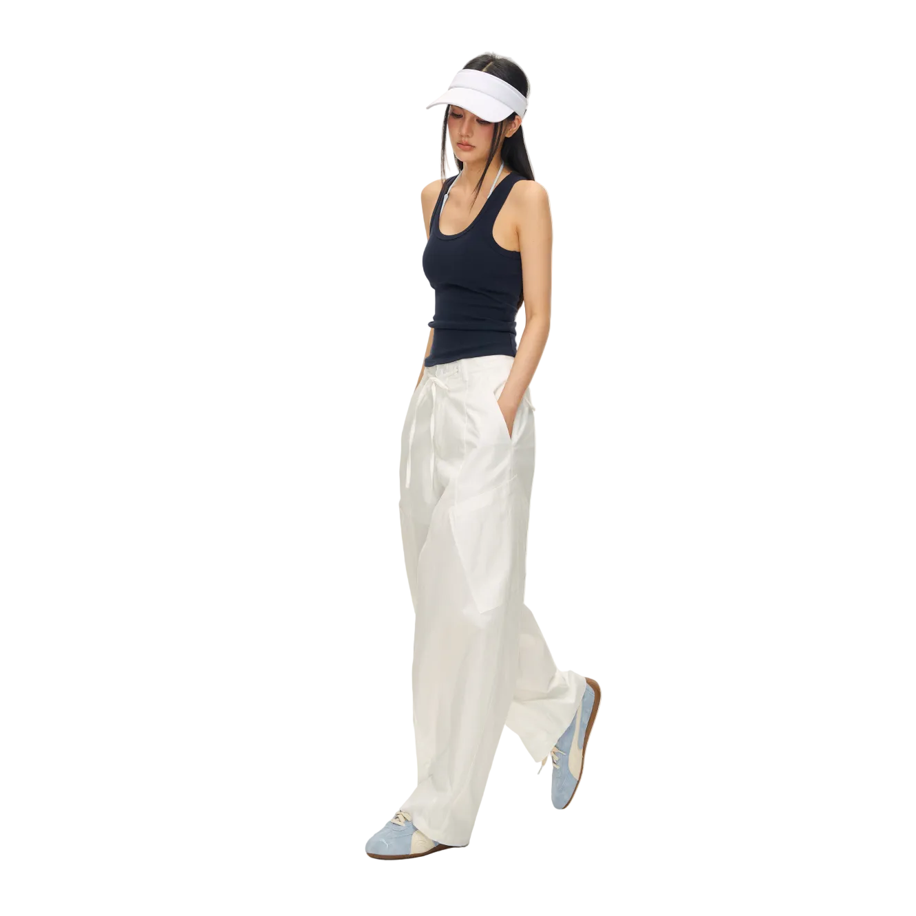 White Wide-Leg Pants with Large Patch Pockets