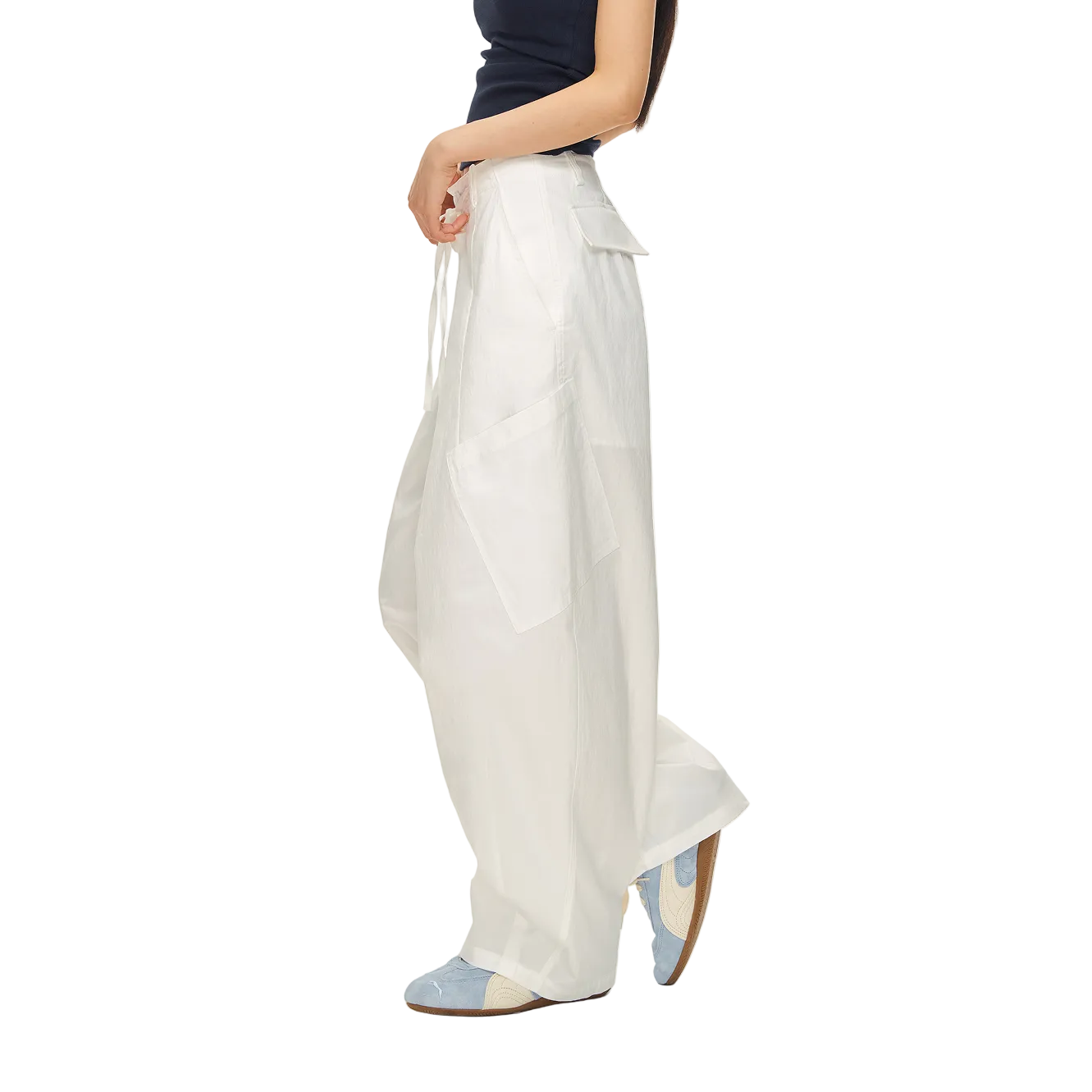 White Wide-Leg Pants with Large Patch Pockets