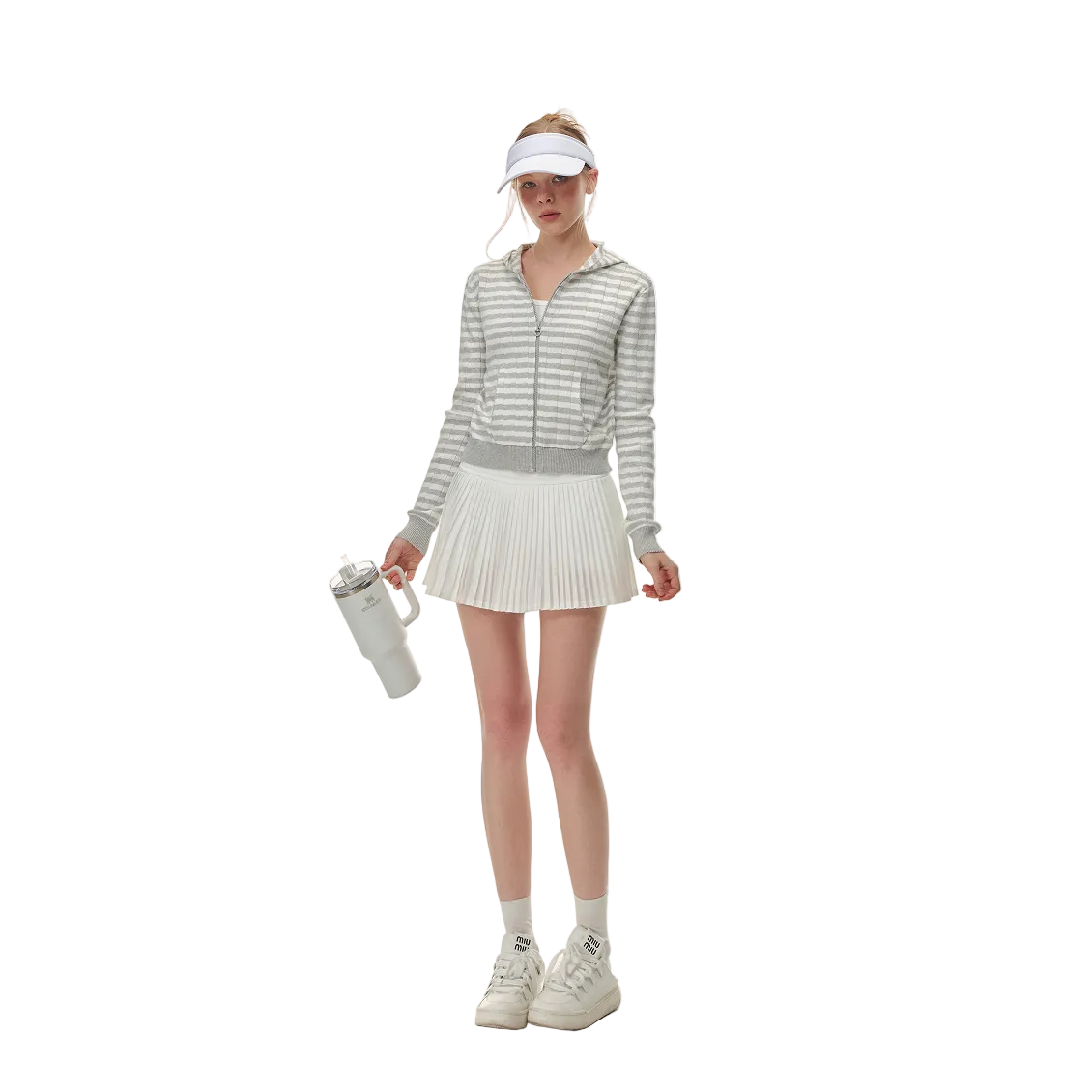 Grey Heart-Shaped Hooded Knit Cardigan