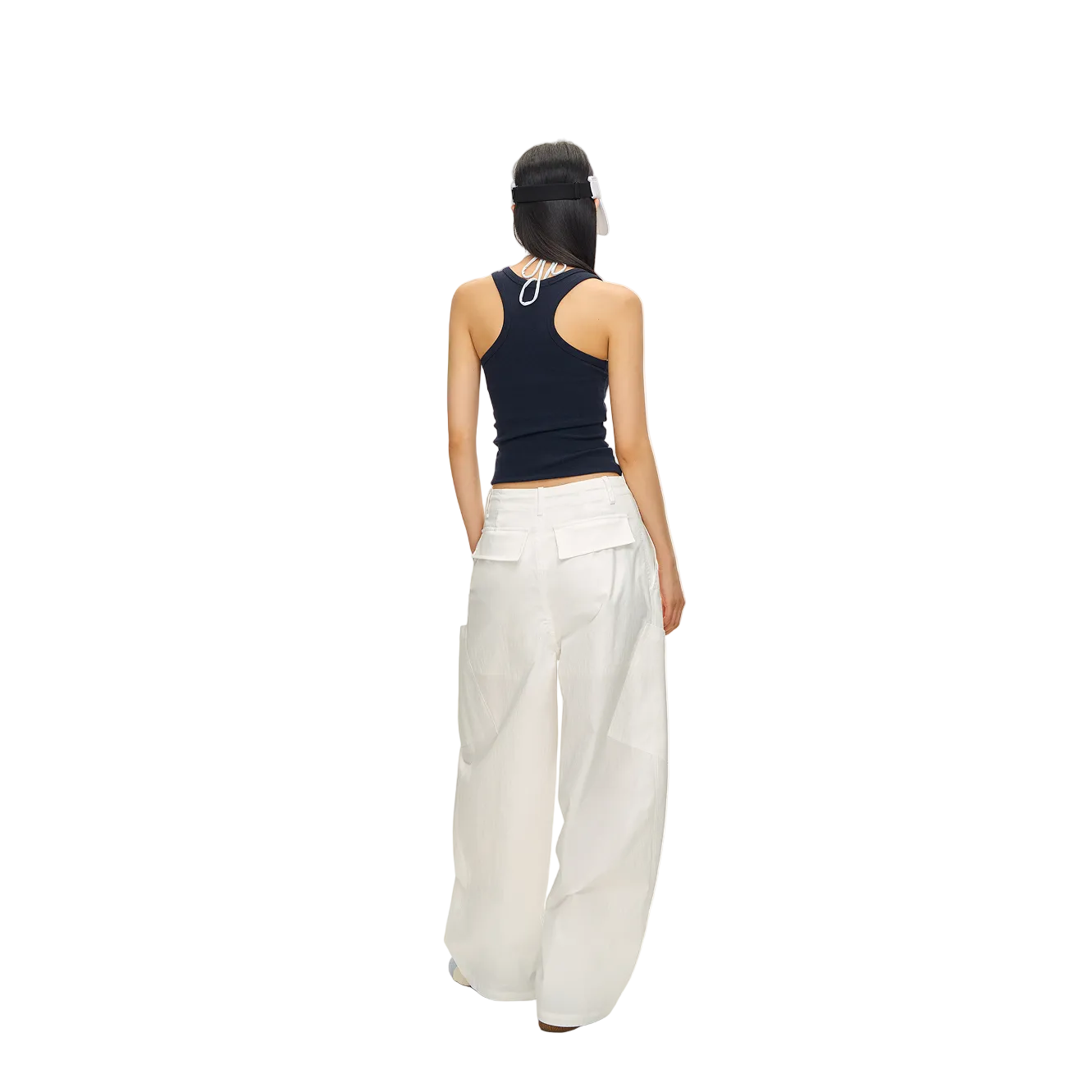 White Wide-Leg Pants with Large Patch Pockets