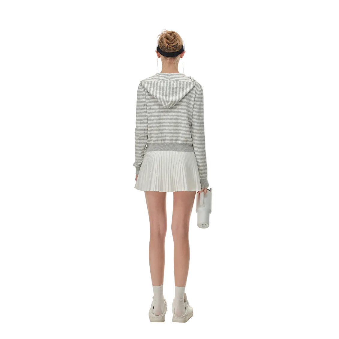 Grey Heart-Shaped Hooded Knit Cardigan
