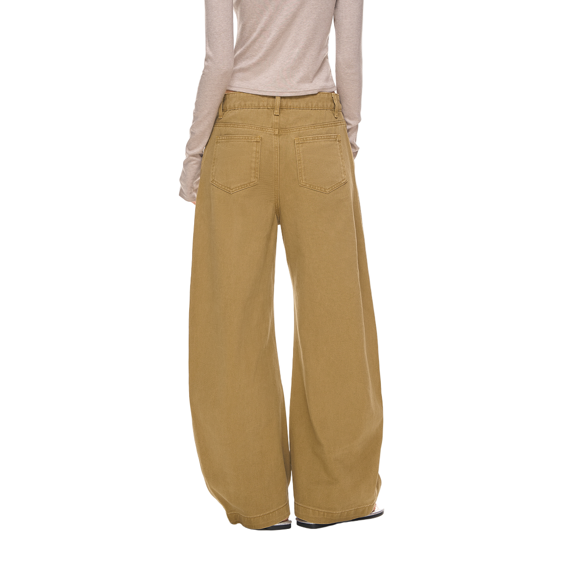 Khaki Retro 3D Cut Deconstructed Curved Blade Jeans