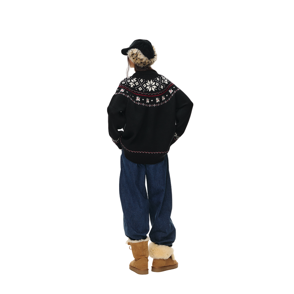 Black Fair Isle Jacquard Crew Neck Sweater
