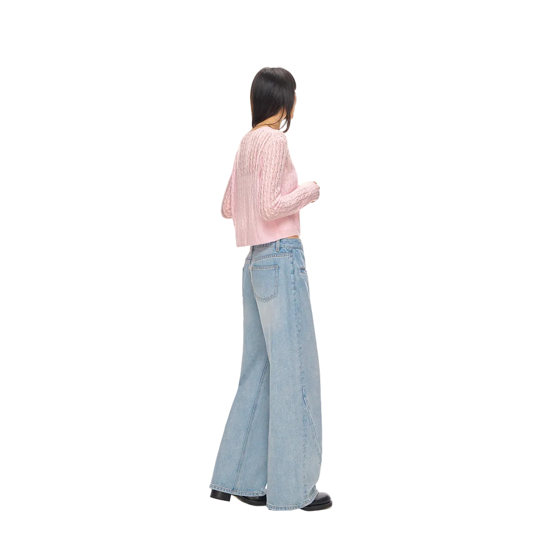 Pink Lyocell Sheer Cable Knit Cardigan