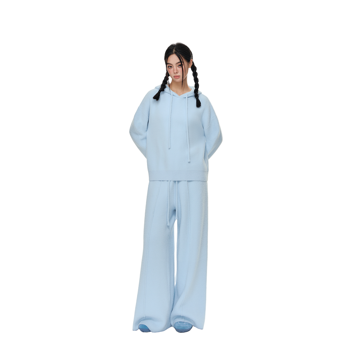 Blue Double-Sided Fleece Straight Leg Pants