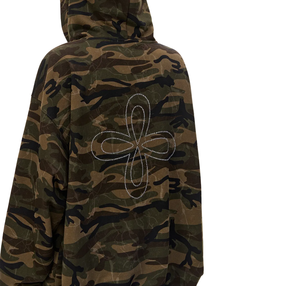 Camouflage Rhinestone Cross Flower Hooded Sweatshirt