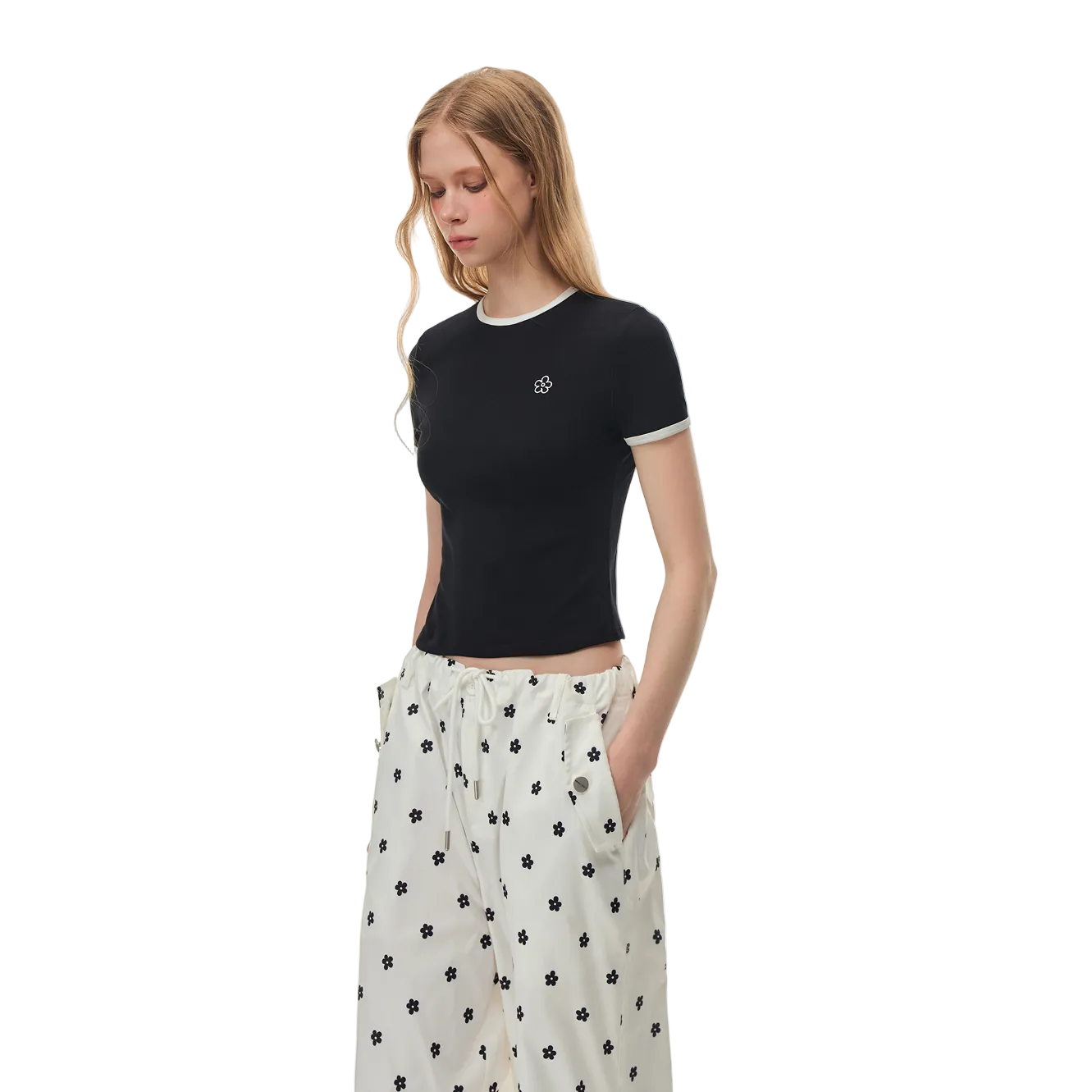 Black Floral Embroidered Short-Sleeve T-Shirt
