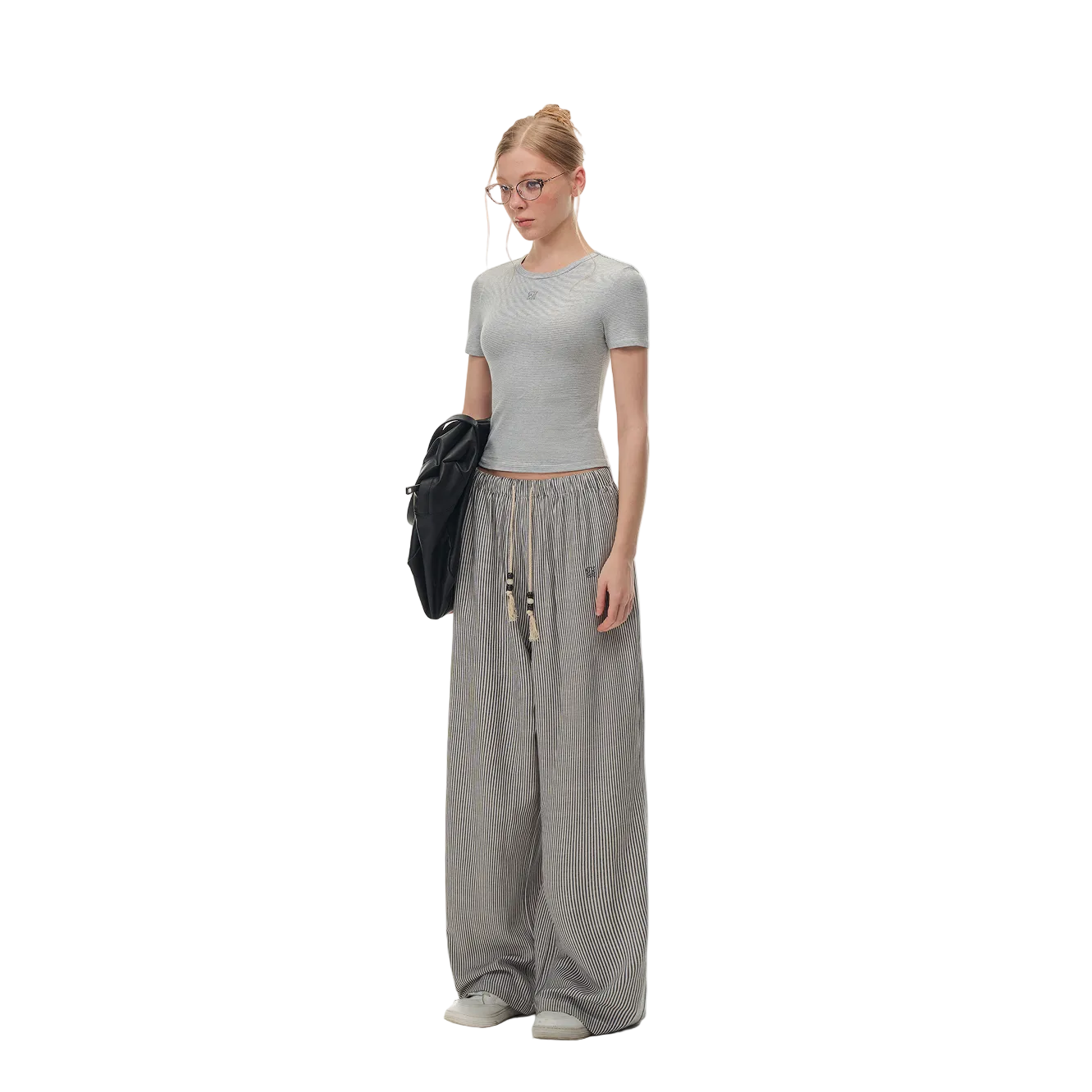 Grey Striped Color-Blocked Short-Sleeve T-Shirt
