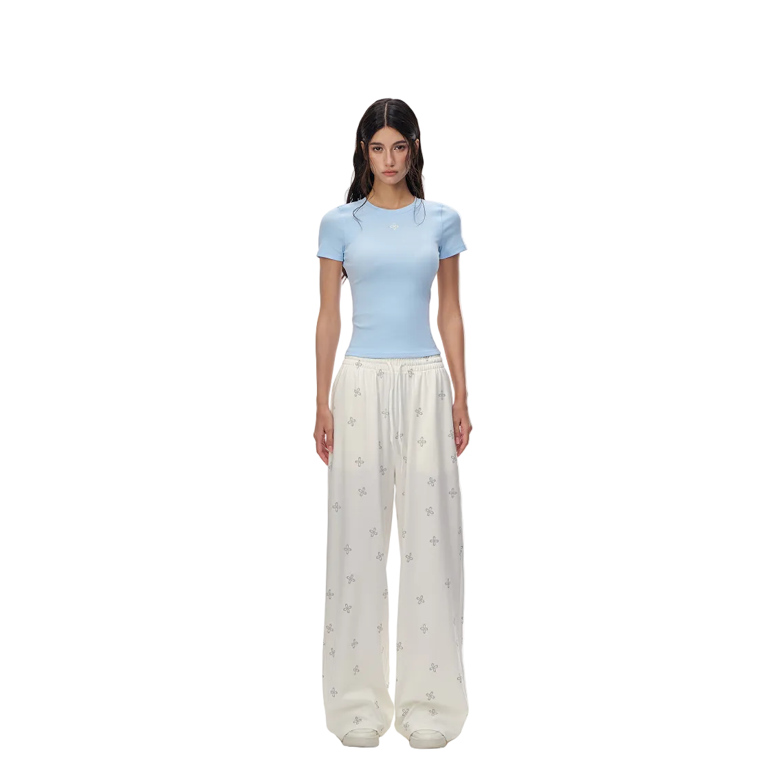 White Lazy Cross-Patterned Casual Pants