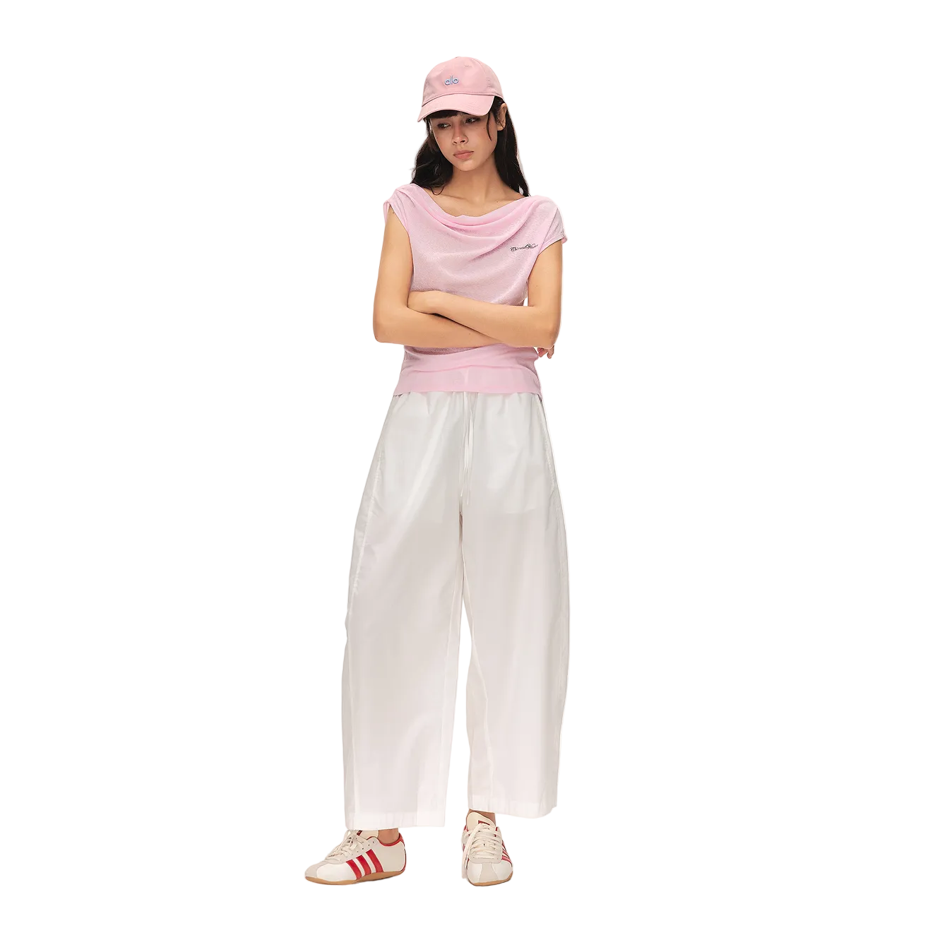 White Lightweight Cocoon-Shaped Cropped Balloon Pants