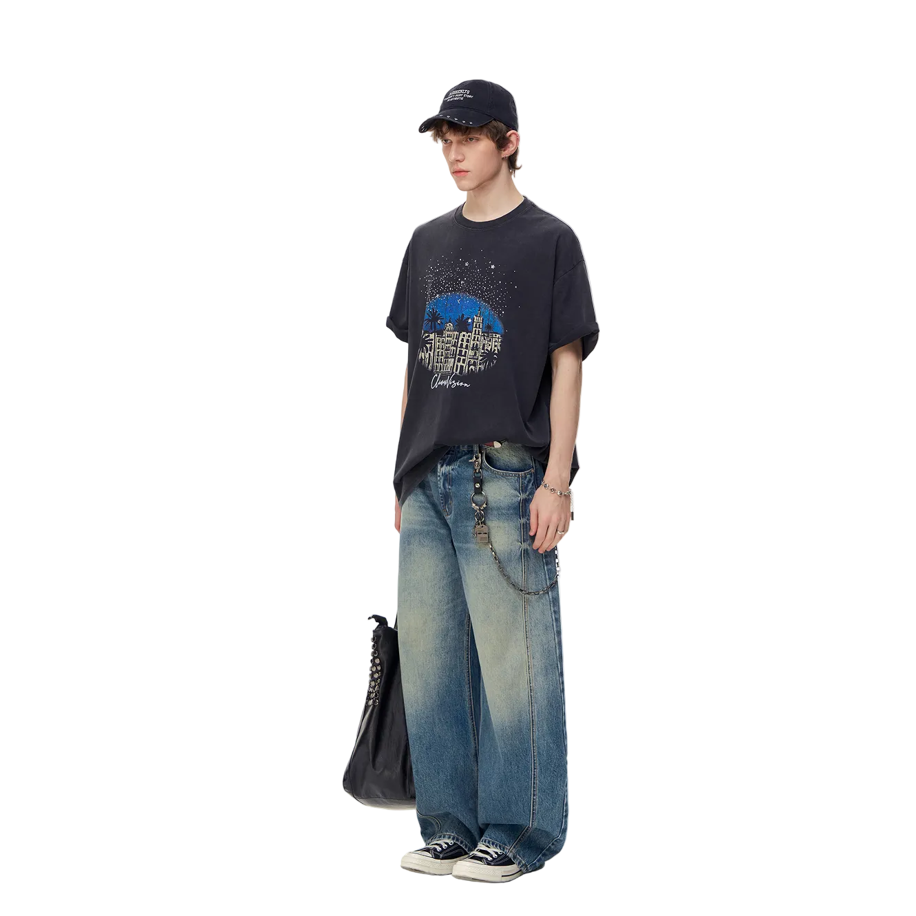 Black Sparkling Crystal Castle Short-Sleeve T-Shirt