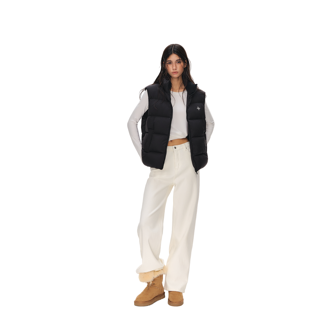 Black Cross Print Down Vest