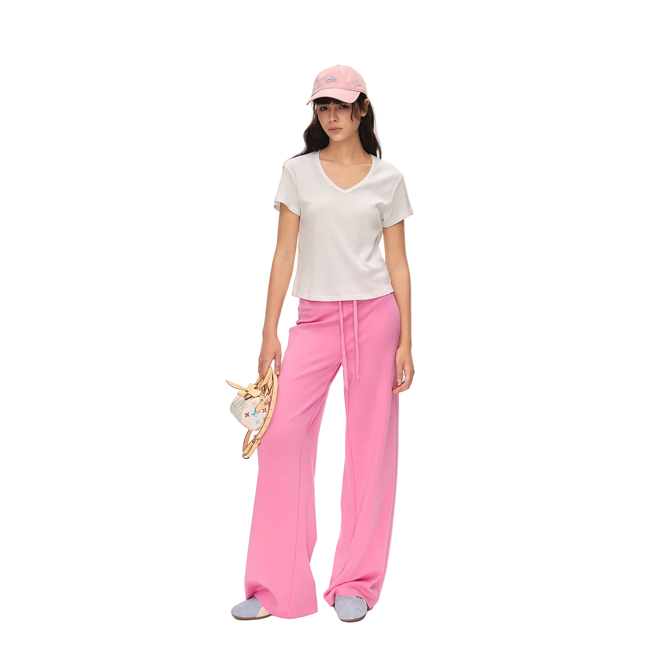 White Linen-Cotton Blend V-Neck Short-Sleeve T-Shirt